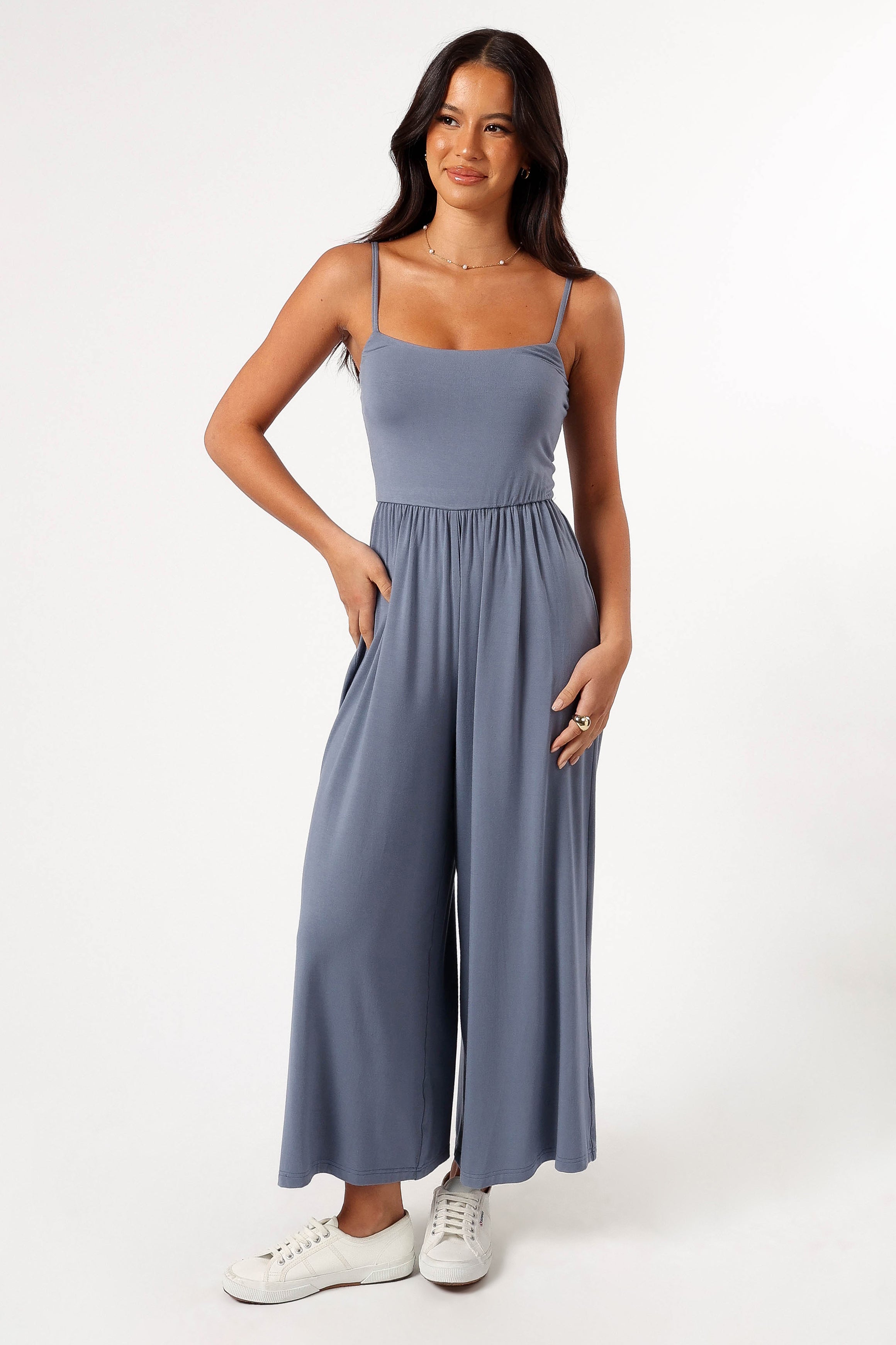 Kameron Knit Jumpsuit - Dusty Blue-Aur Fashion