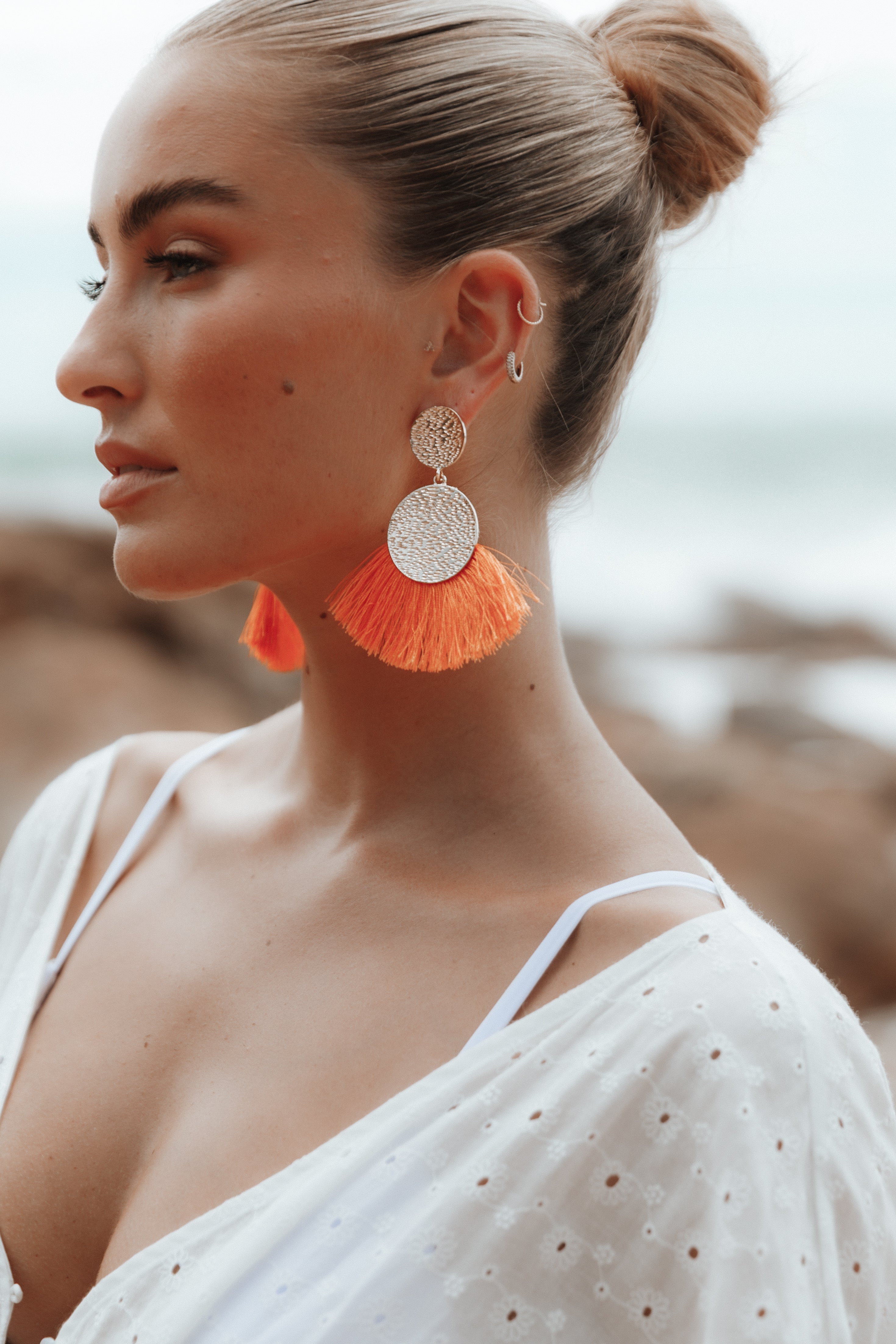 Eloise Tassel Earrings - Gold/Orange-Aur Fashion