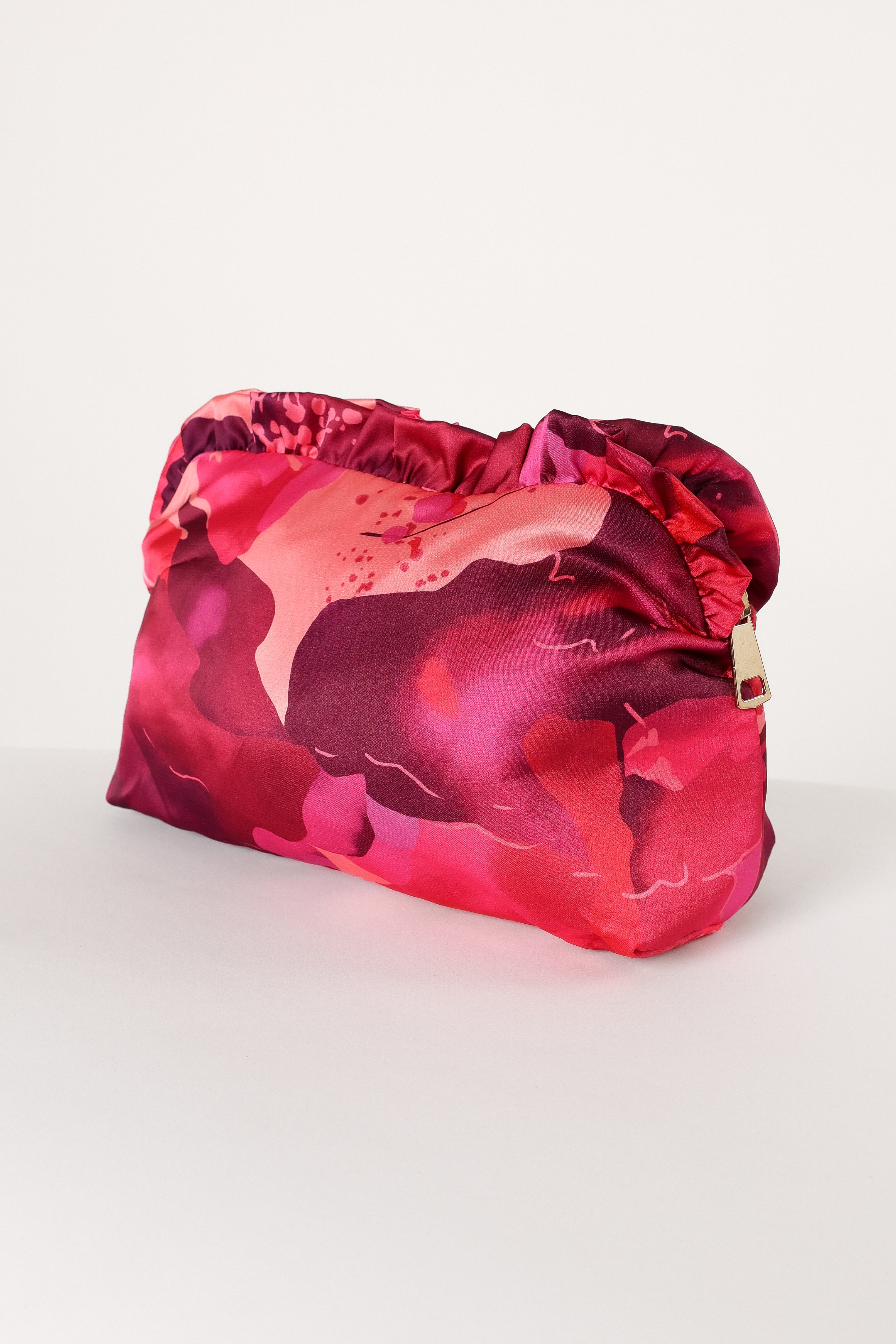 Large Satin Floral Ruffle Pouch - Floral-Aur Fashion