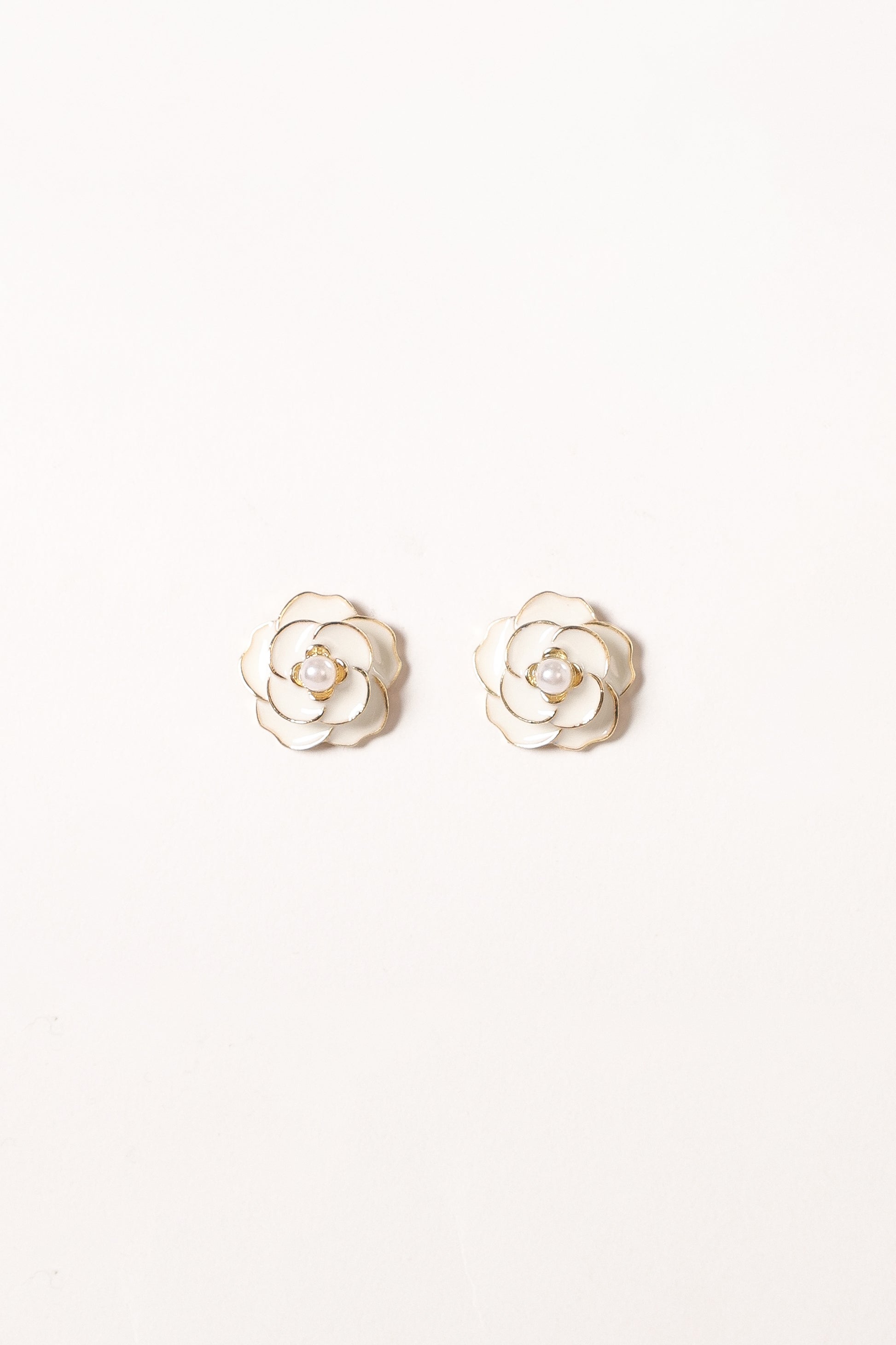 Reina Flower Earrings - Gold White-Aur Fashion