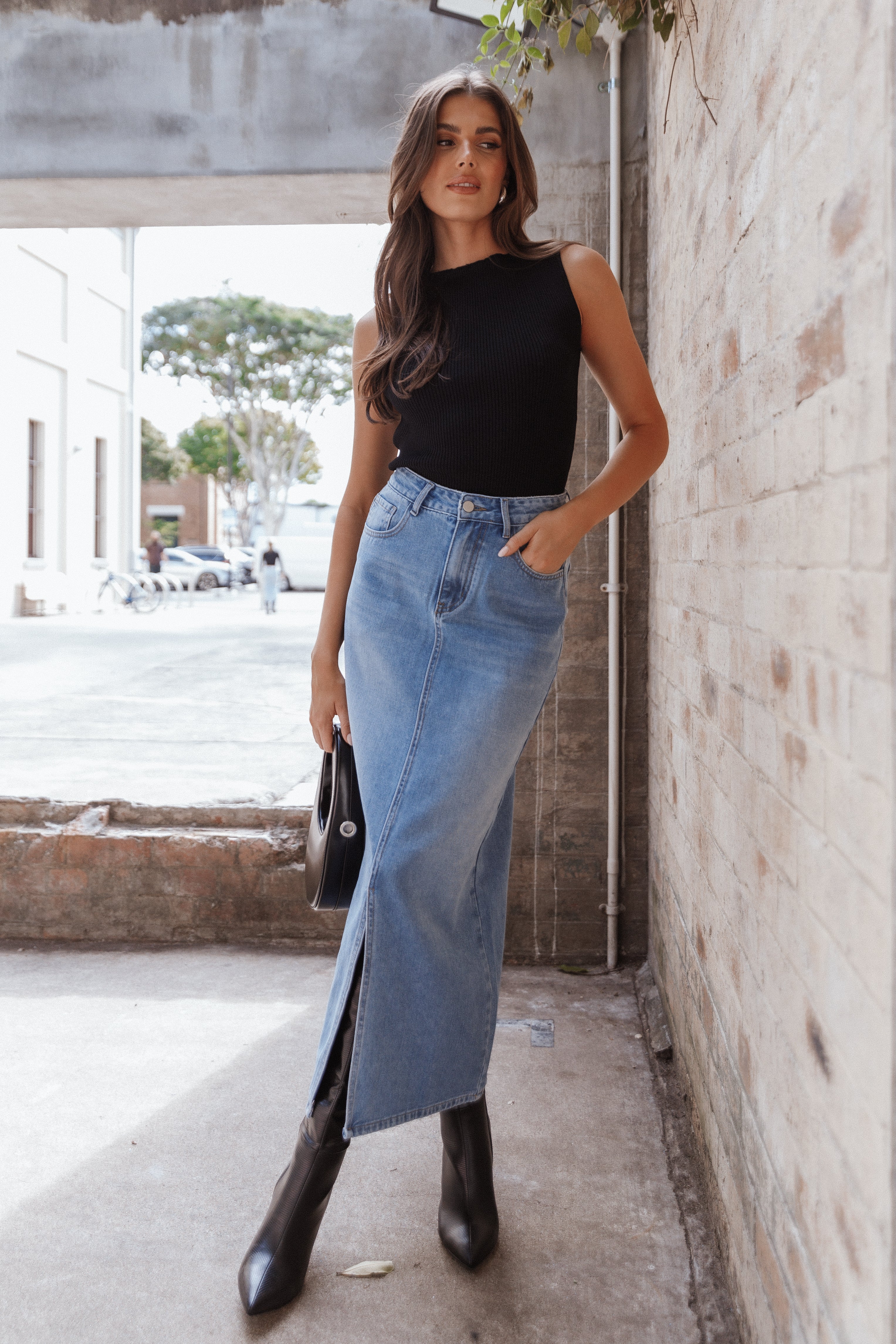 Dana Denim Midi Skirt - Blue Wash-Aur Fashion