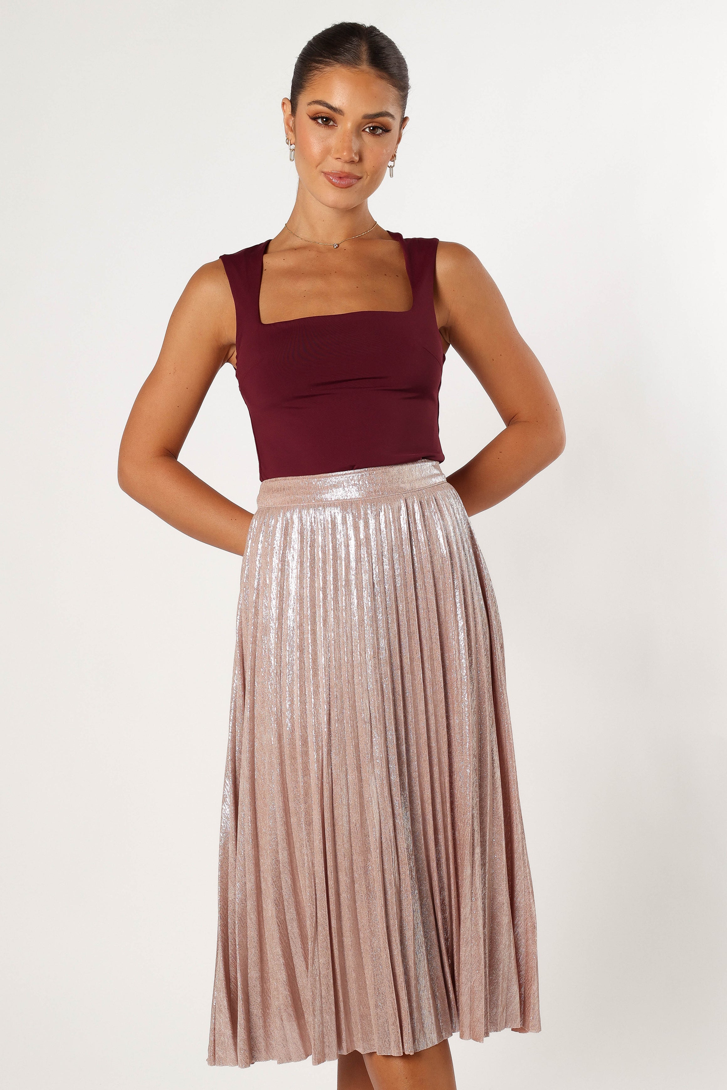 Elyse Plisse Midi Skirt - Blush-Aur Fashion