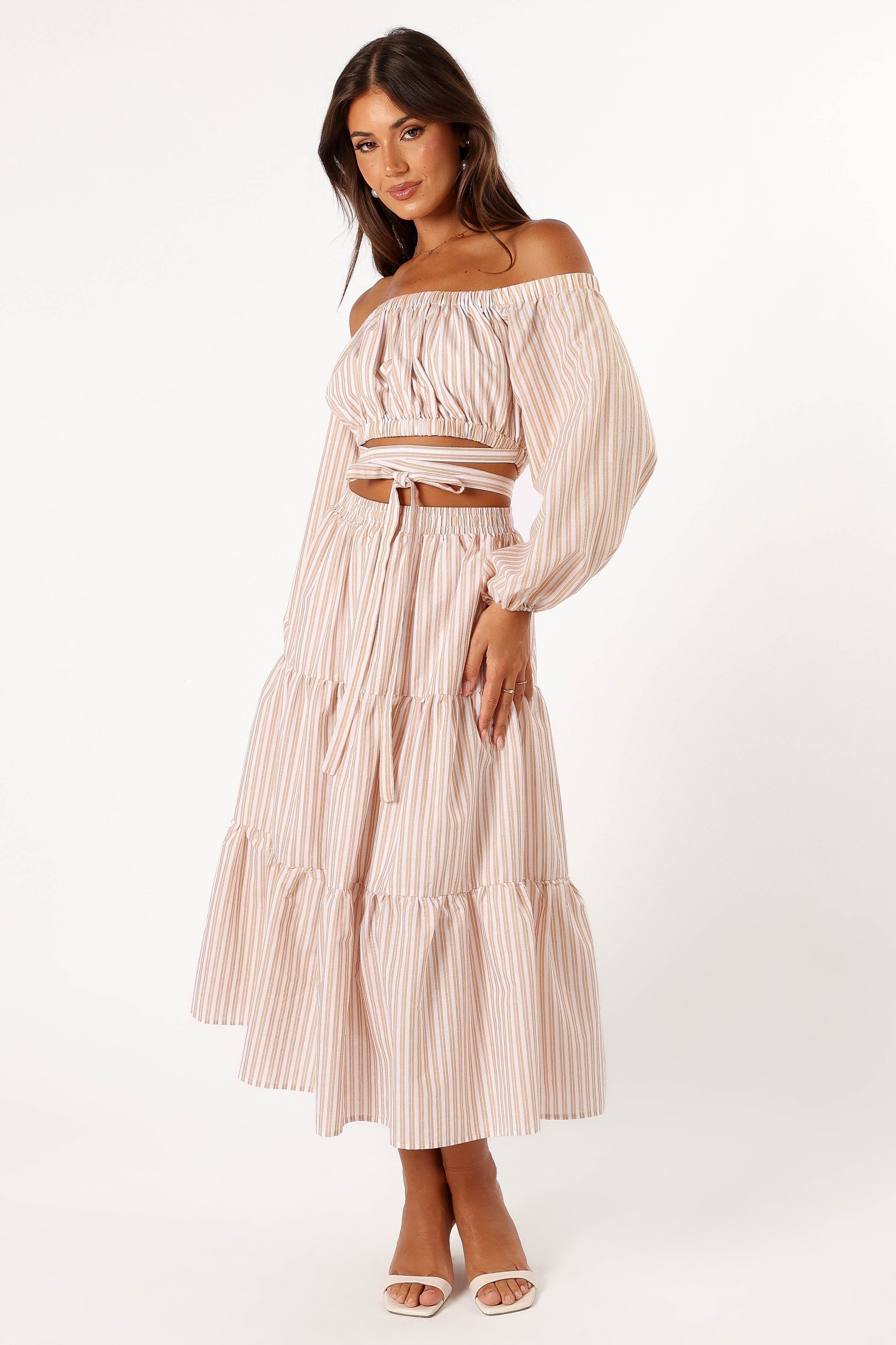 Emilia Midi Skirt - Beige Ivory-Aur Fashion