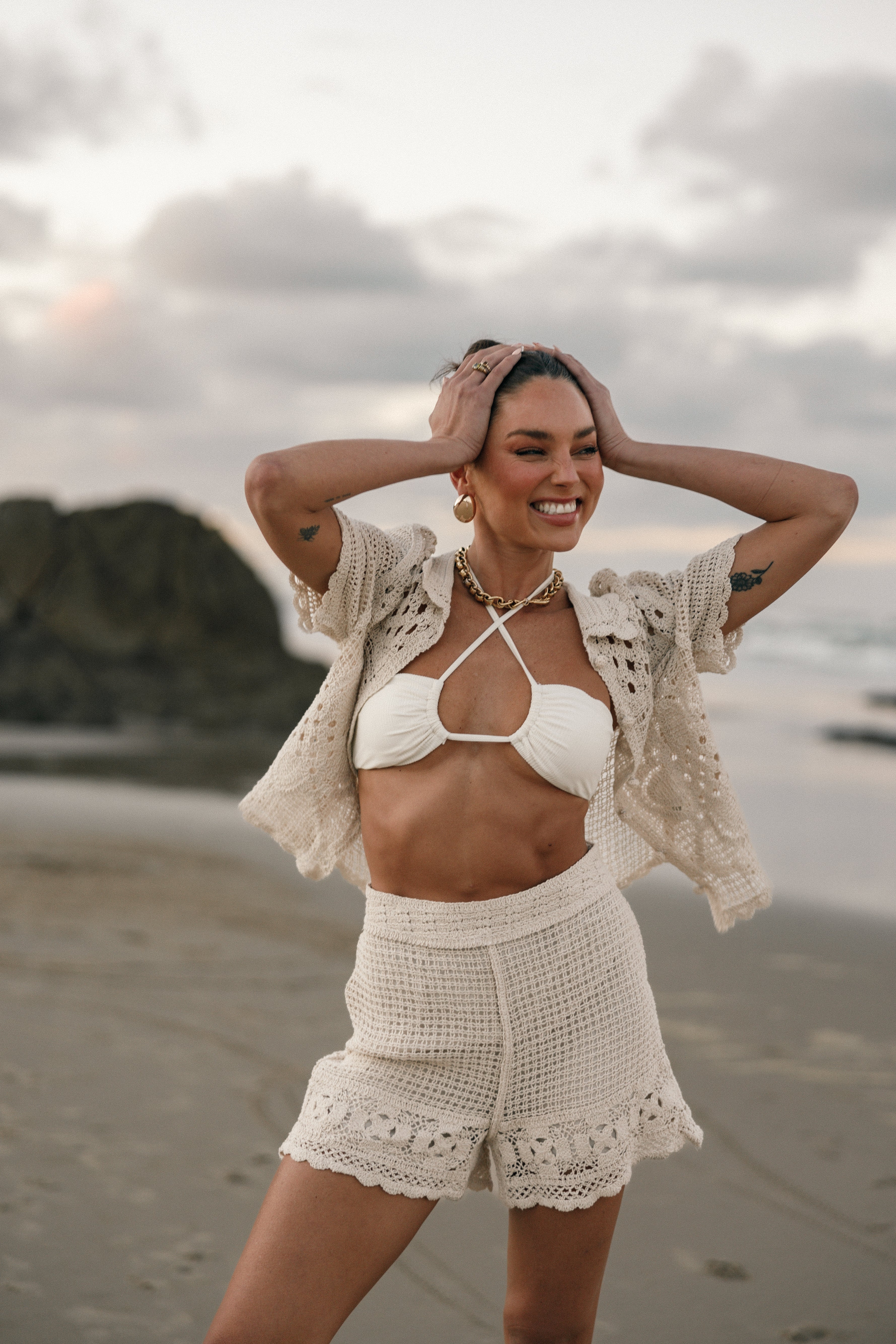 Harlowe Knit Shorts - Natural-Aur Fashion