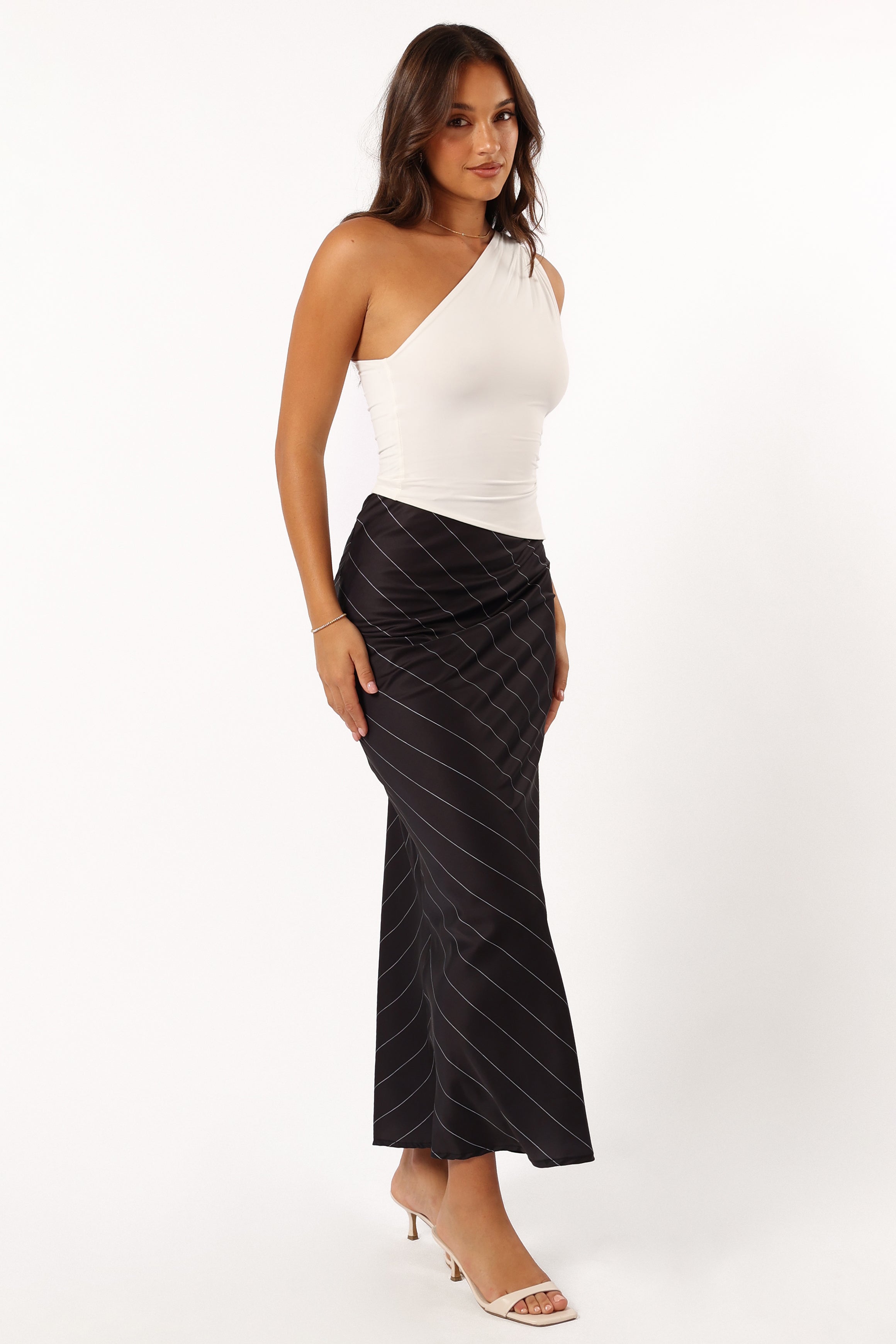 Heidi Stripe Slip Skirt - Black White Stripe-Aur Fashion