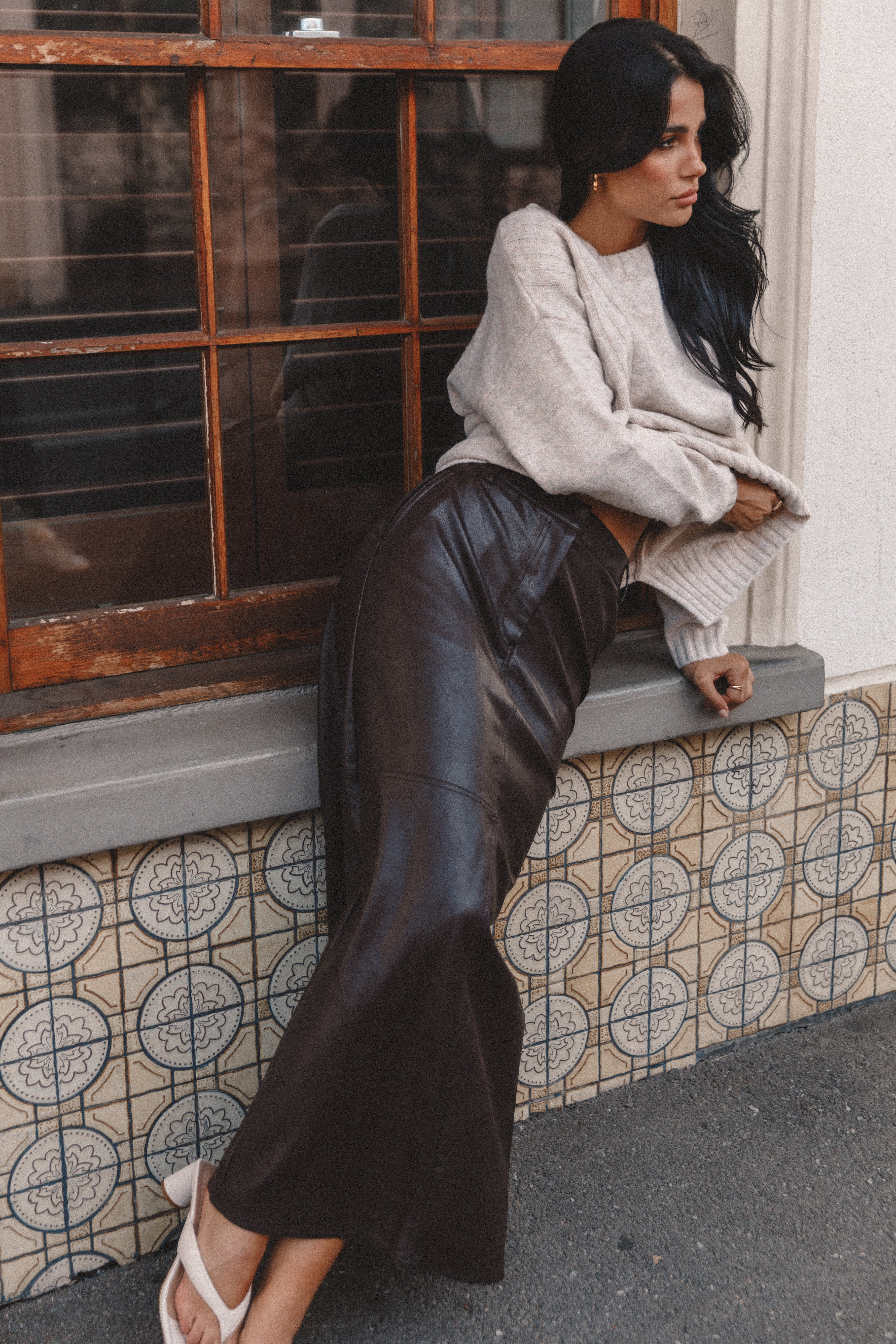 Jade Vegan Leather Column Skirt - Black-Aur Fashion