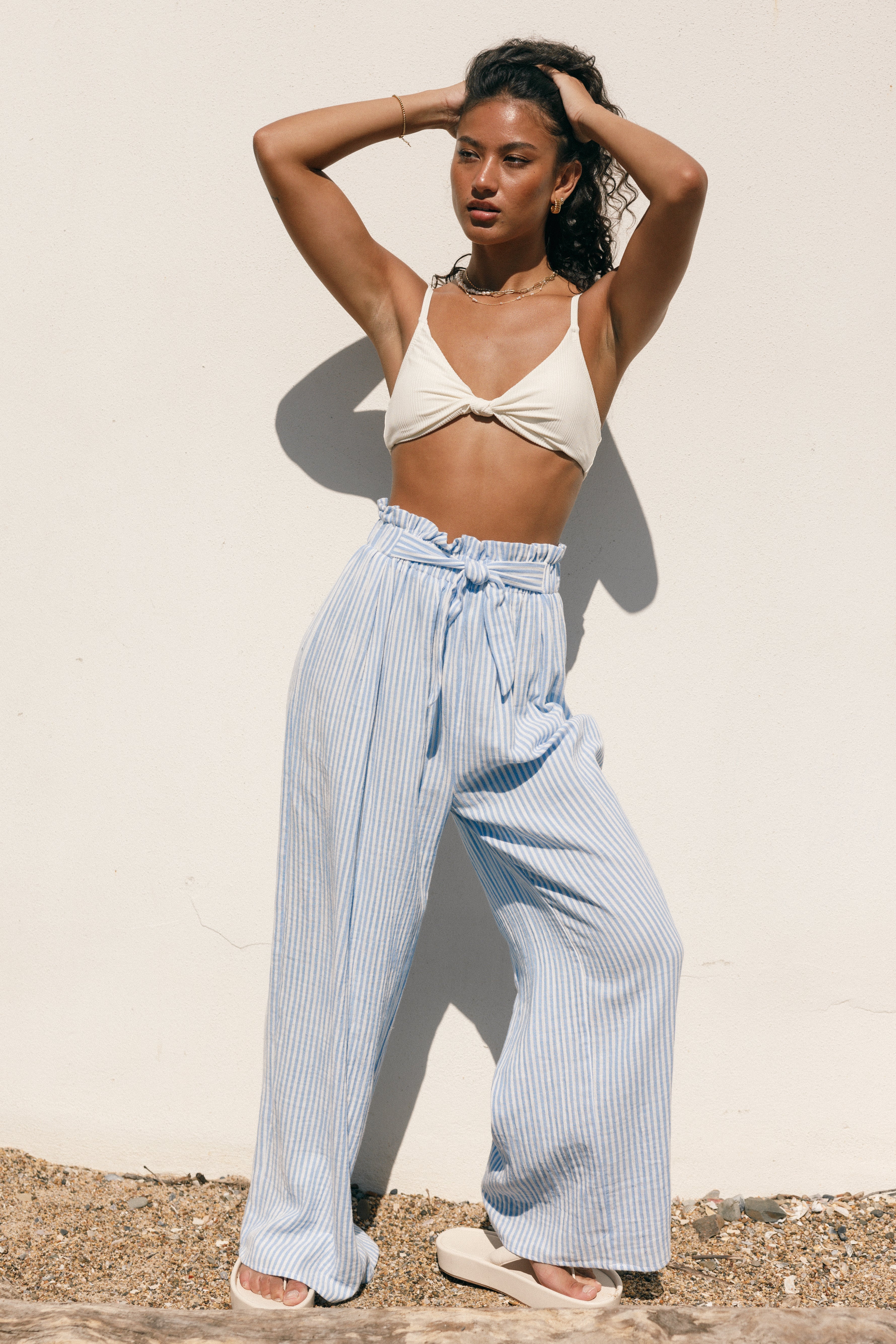 Jeanette Pant - Blue White-Aur Fashion