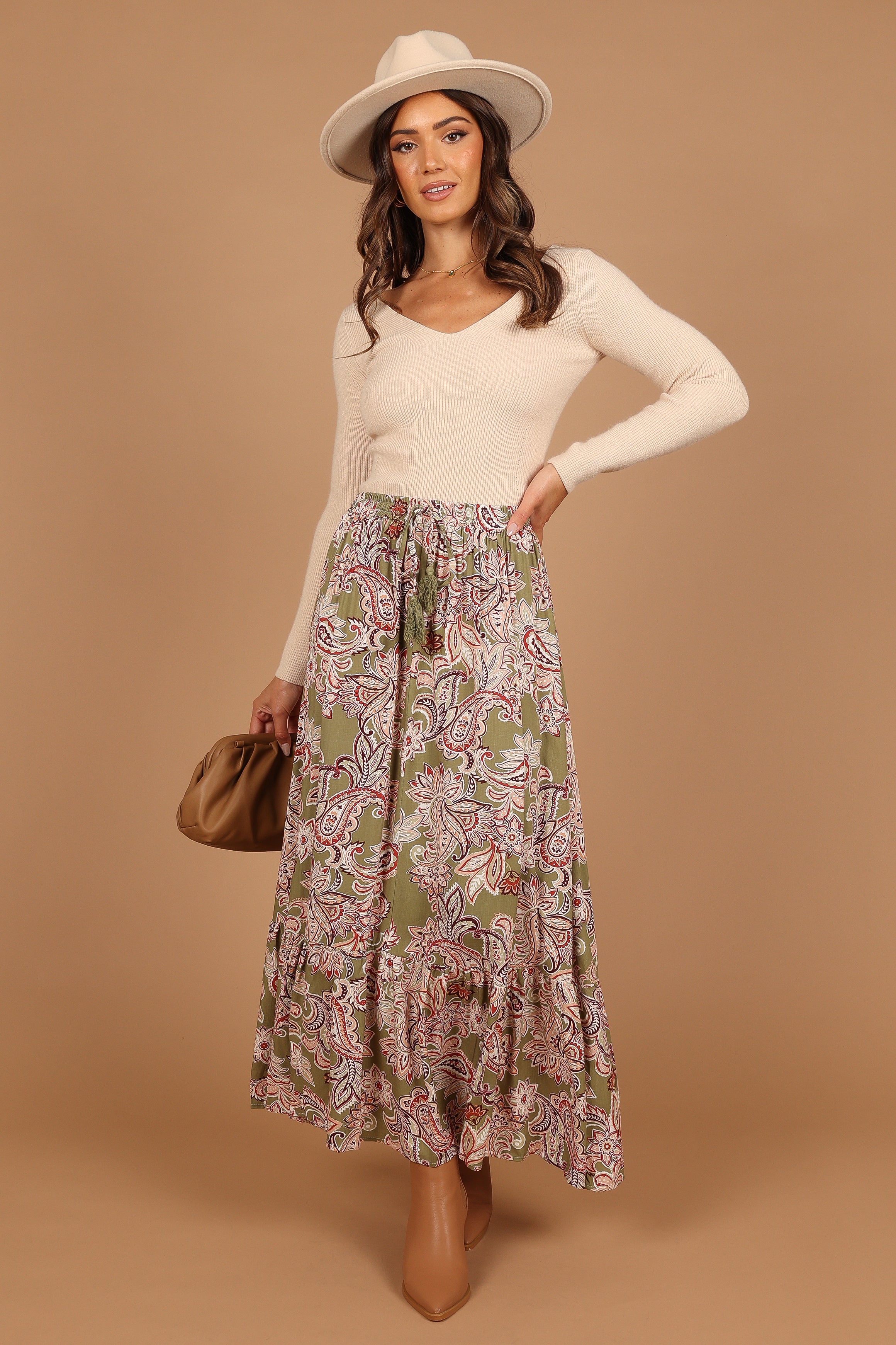 Katherine Skirt - Olive Paisley-Aur Fashion