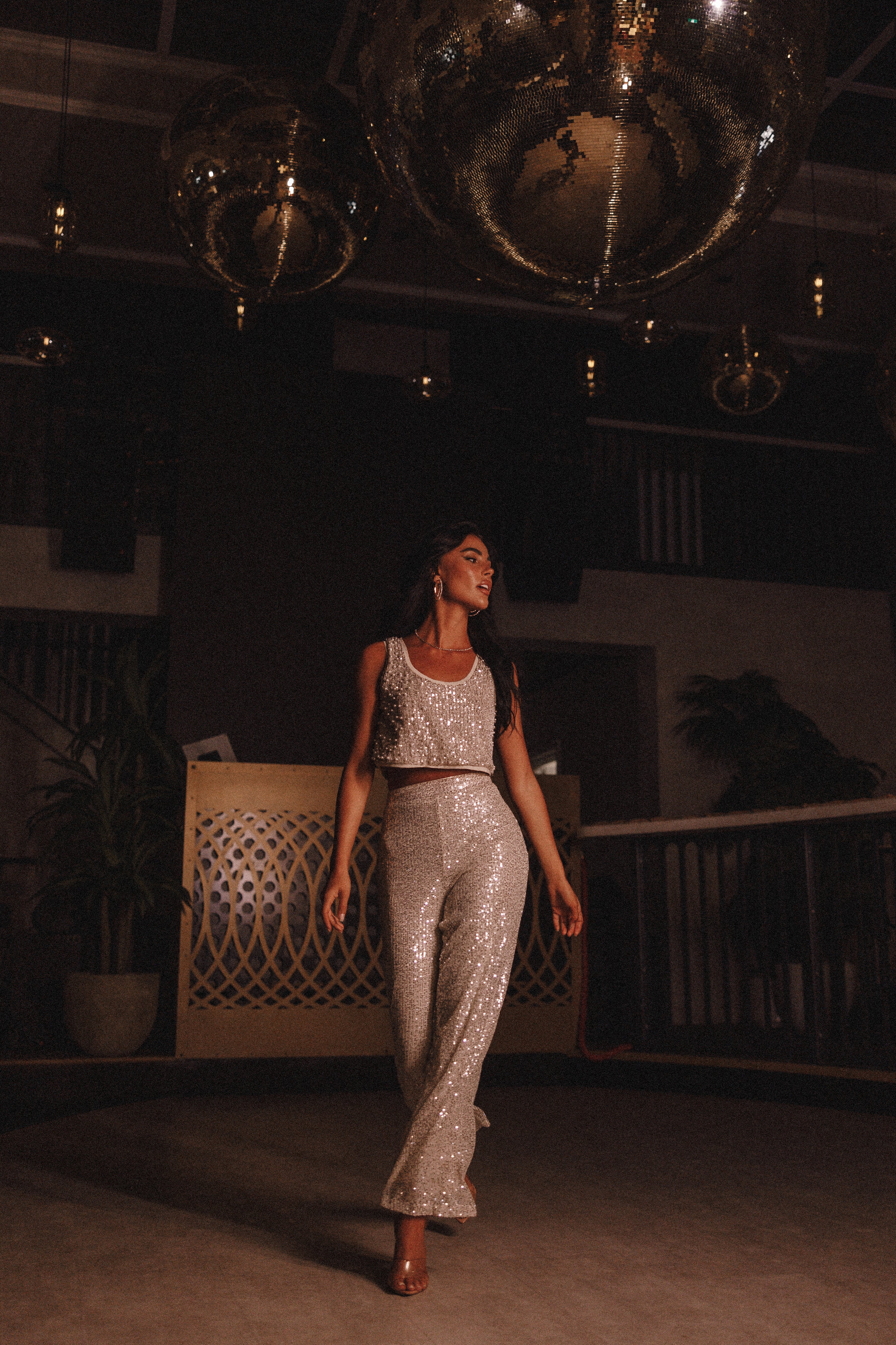 Lilianna Sequin Flare Pant - Silver-Aur Fashion