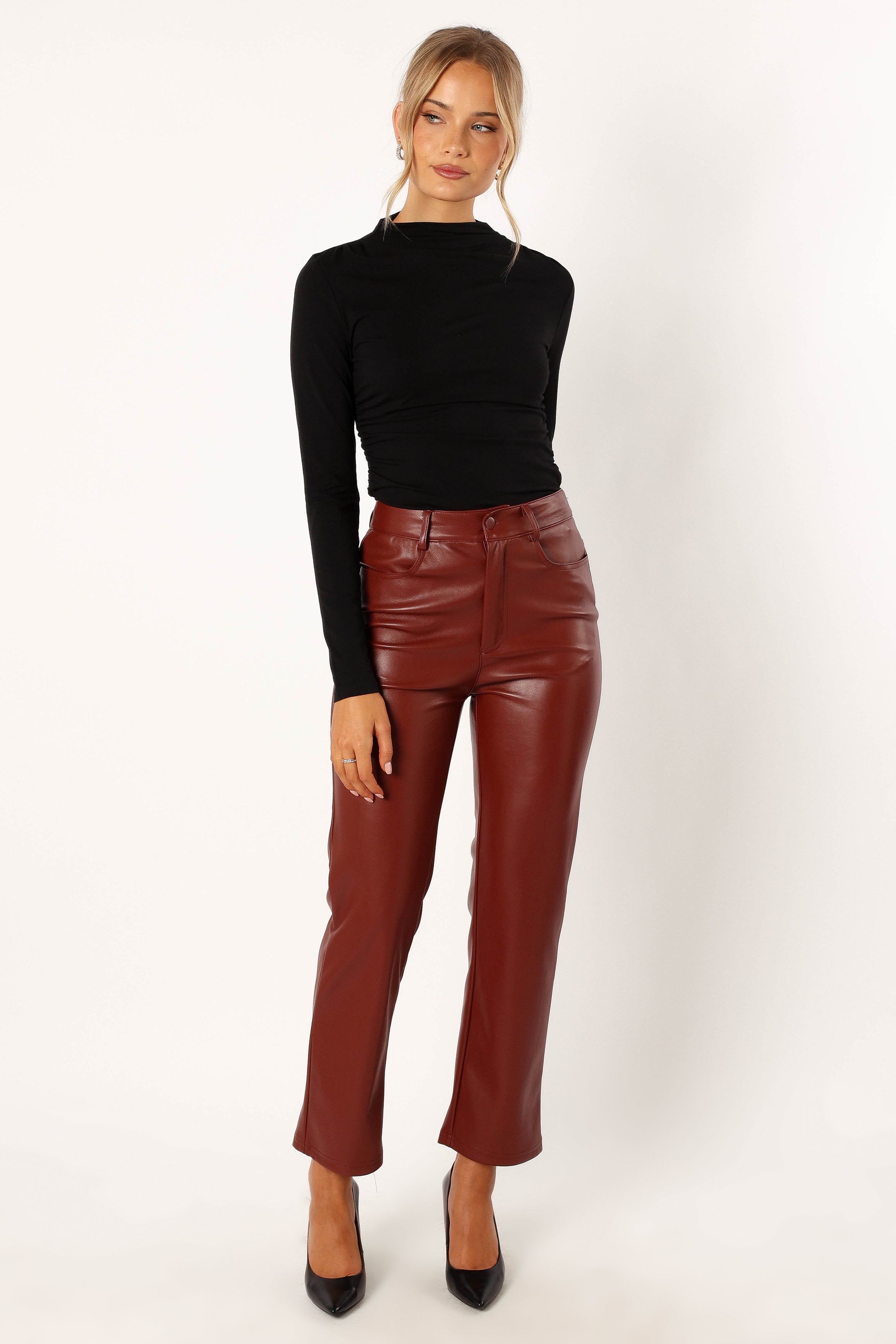 Maverick Vegan Leather Pants - Merlot-Aur Fashion