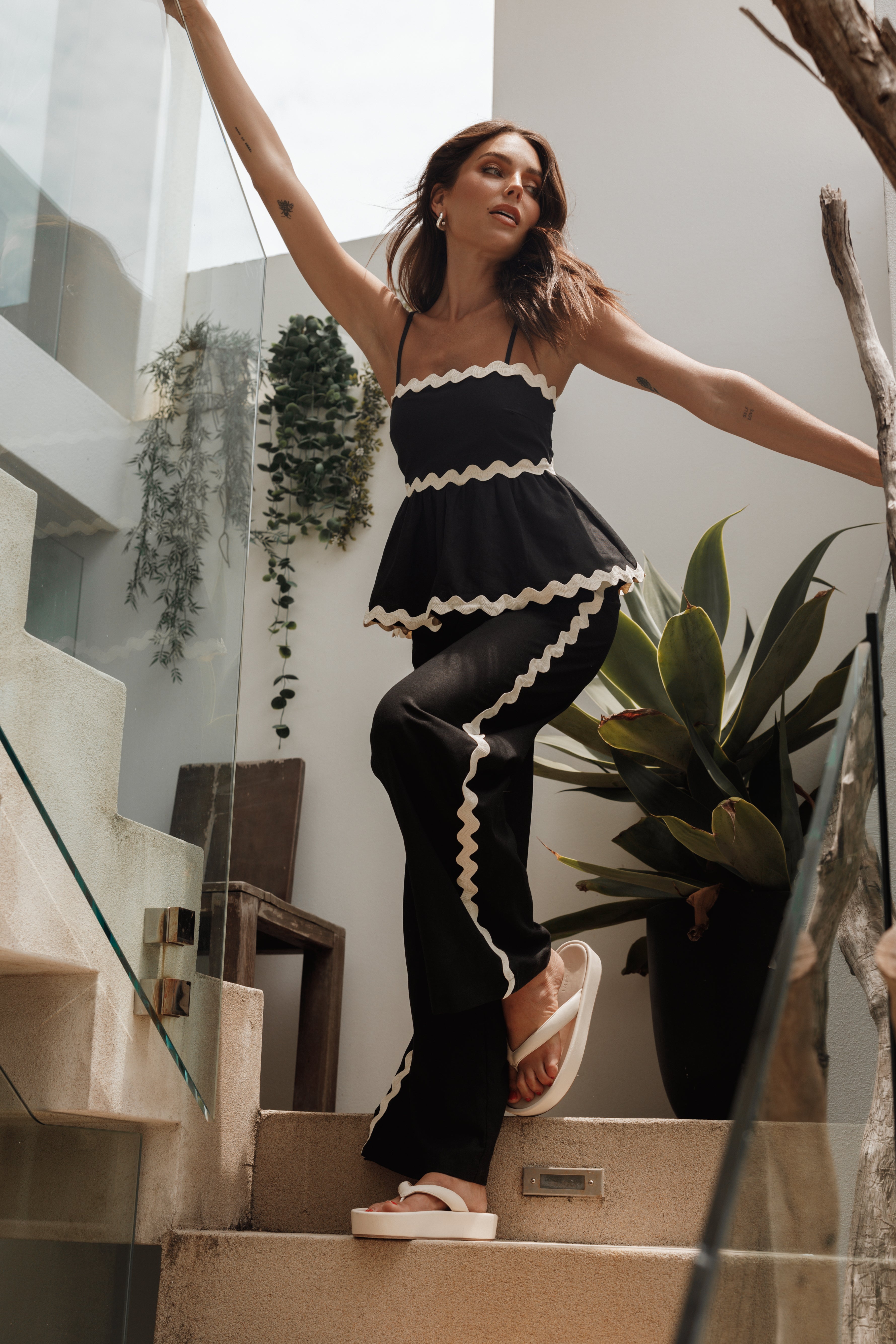 Mollymook Pants - Black Cream-Aur Fashion