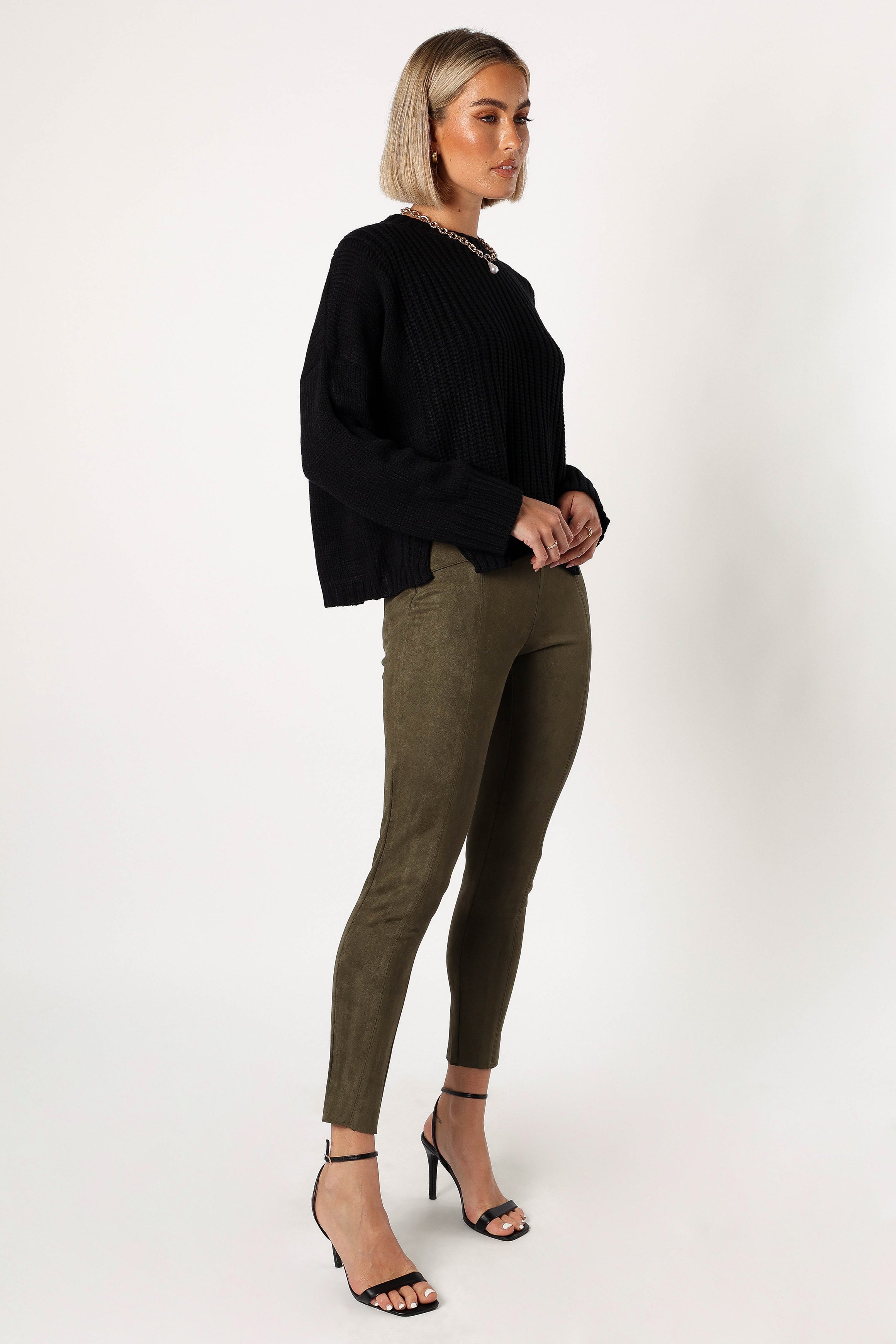 Morgan Suede Look Legging - Olive-Aur Fashion