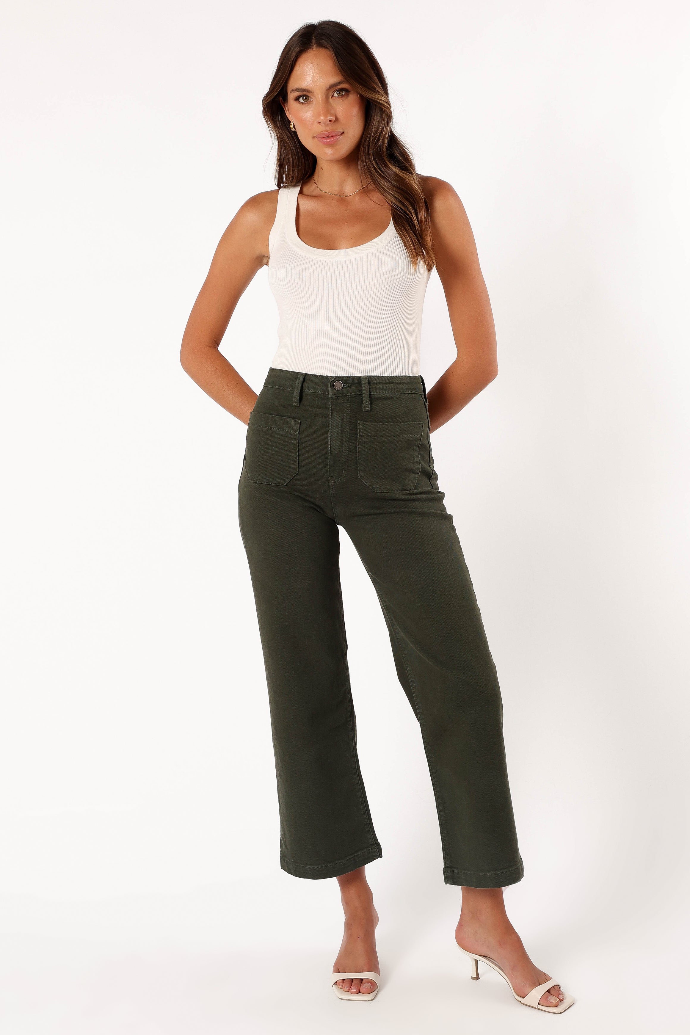 Noah High Rise Wide Leg Jean - Dark Olive-Aur Fashion