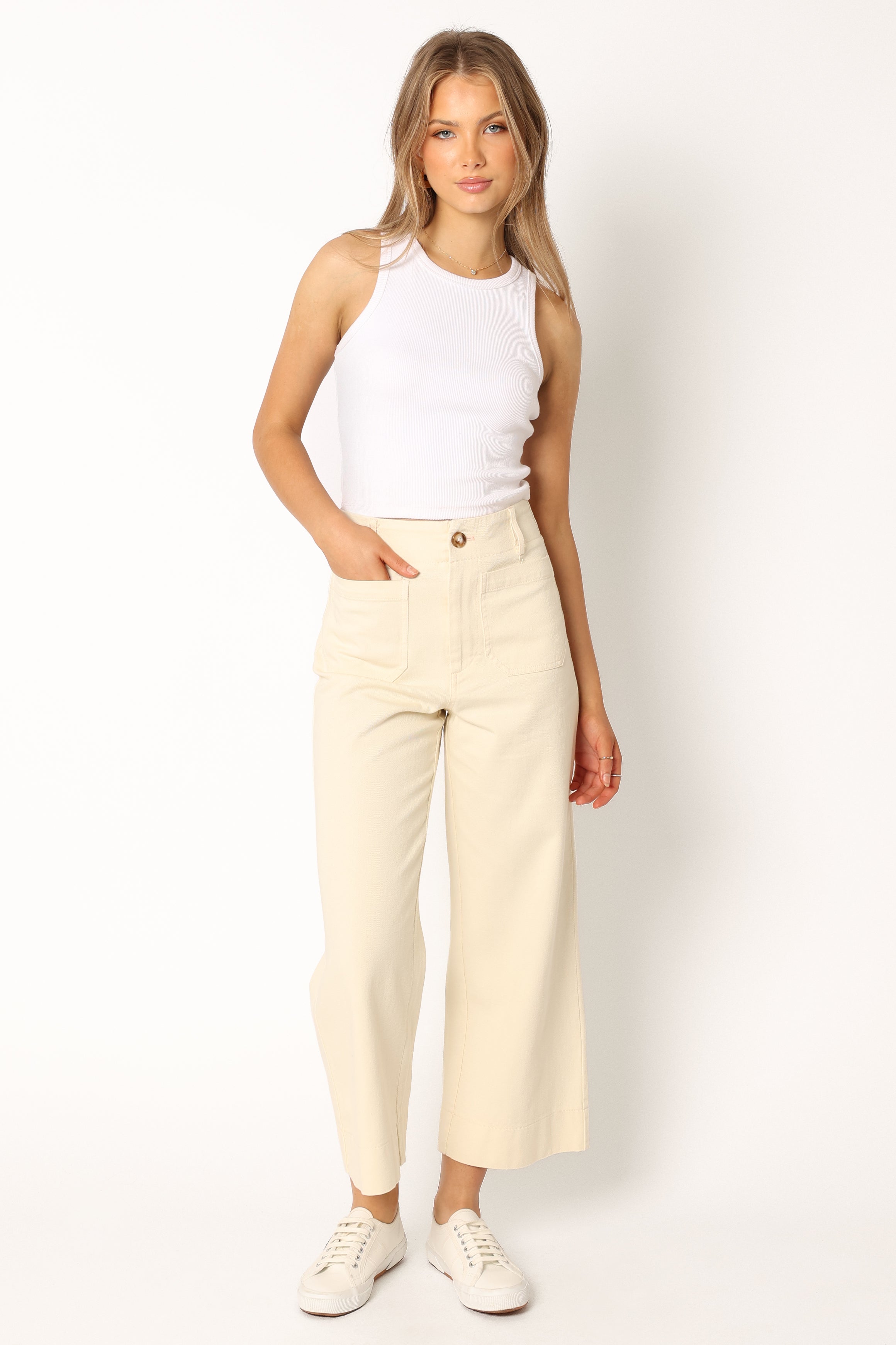 Sully Contrast Stitch Denim Jeans - Ecru-Aur Fashion