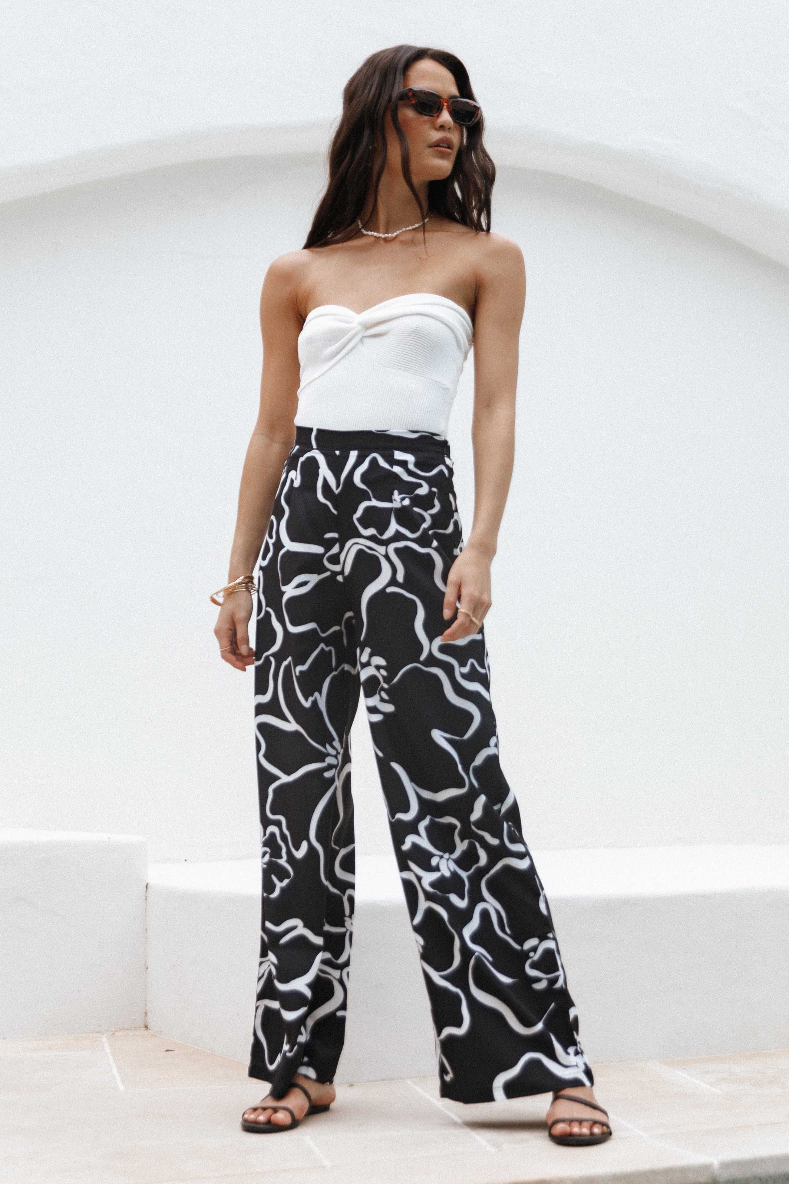 York Pant - White Black Floral-Aur Fashion