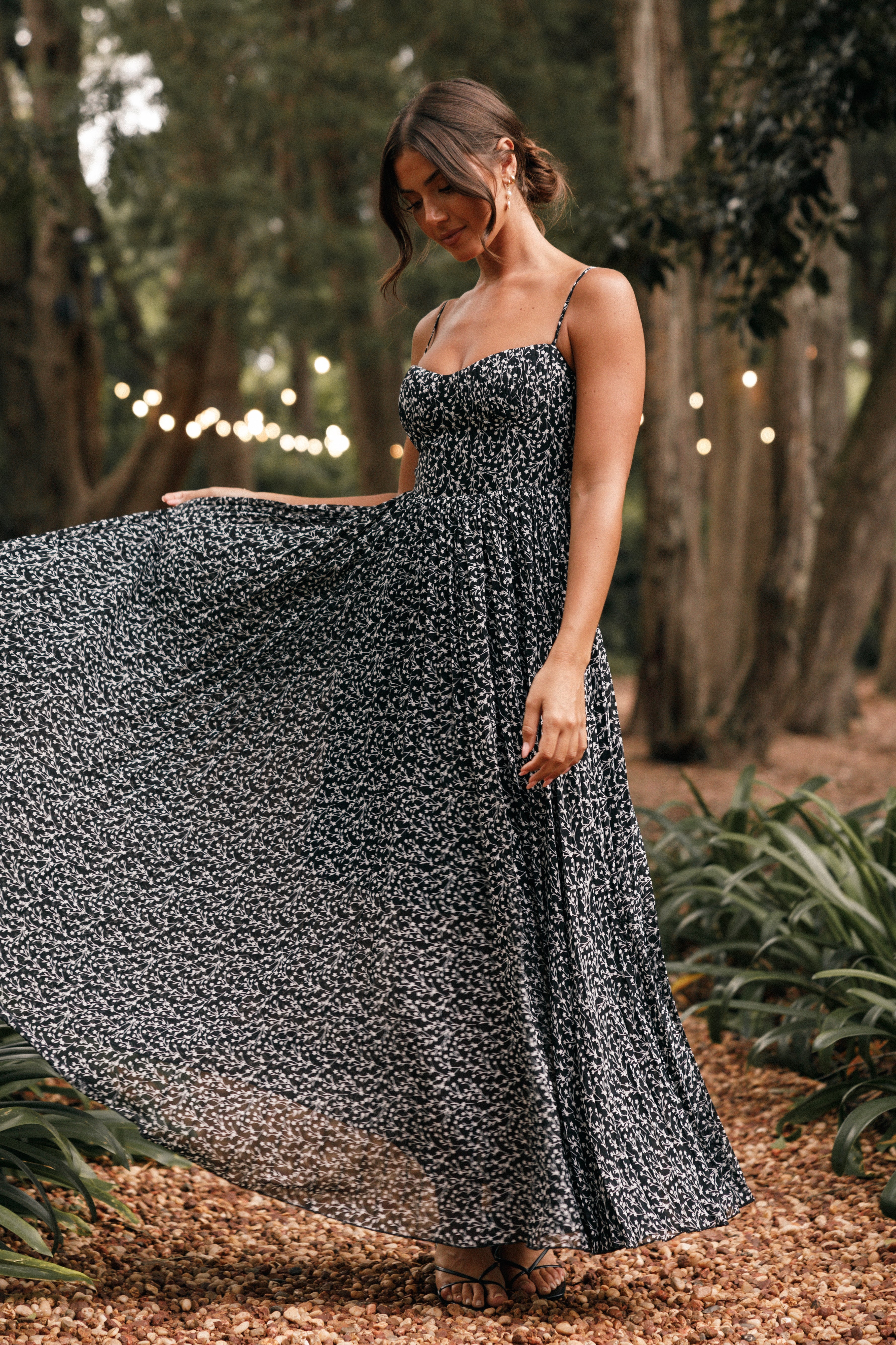 Achanti Pleated Maxi Dress - Black Floral-Aur Fashion