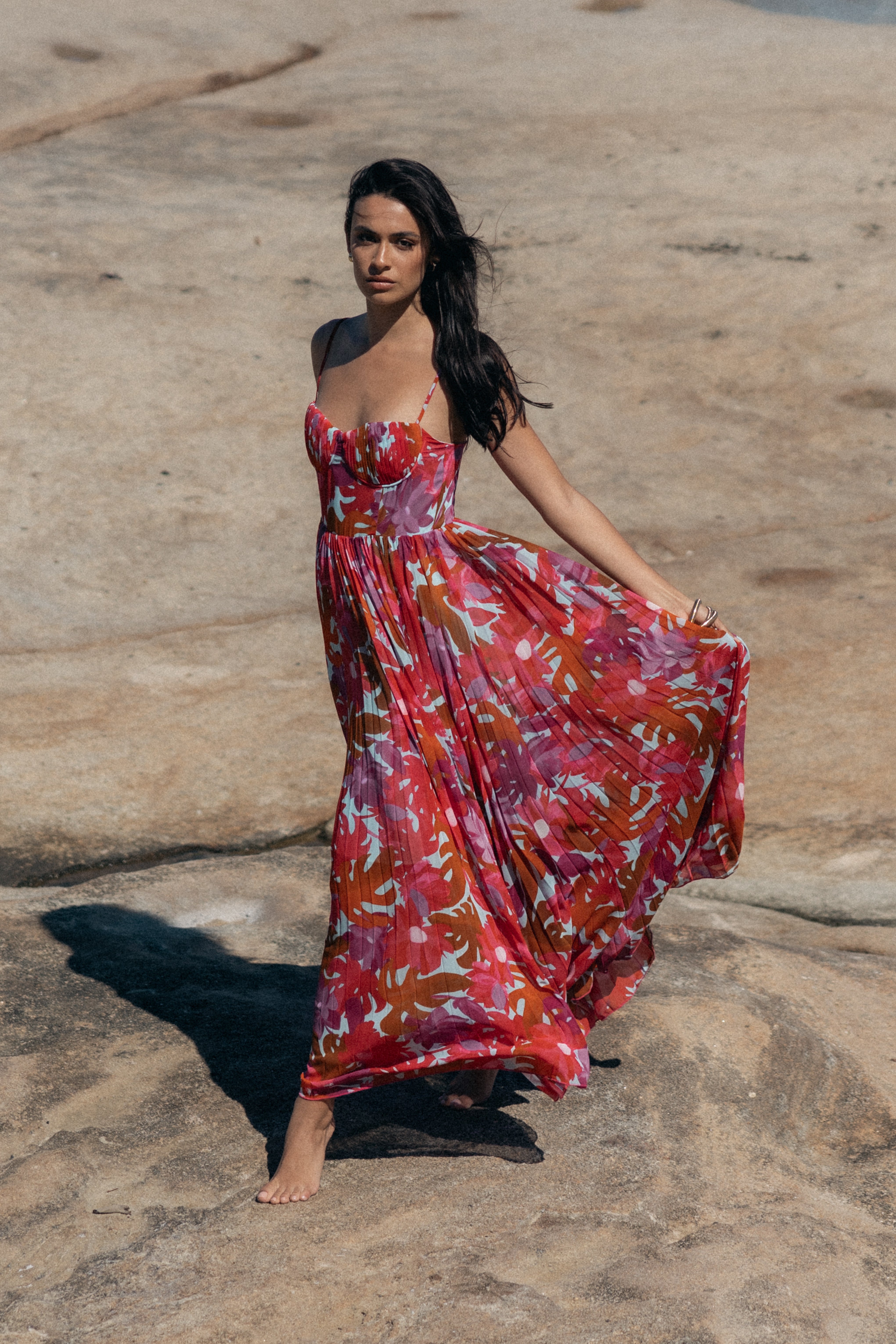 Achanti Pleated Maxi Dress - Pink Azalea-Aur Fashion