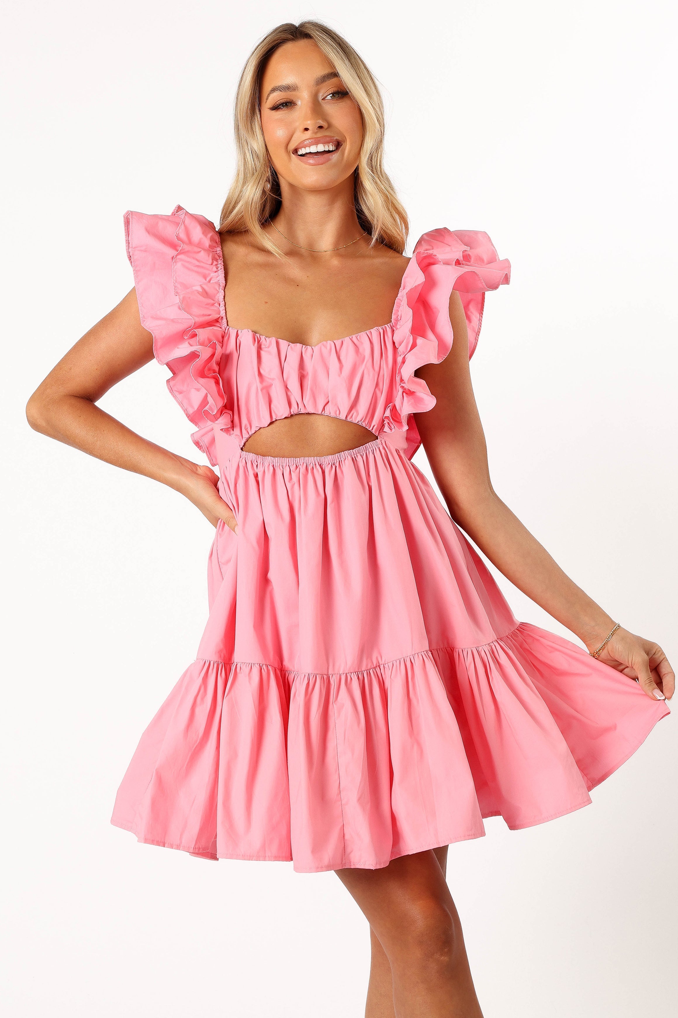 Amias Frill Sleeve Mini Dress - Candy Pink-Aur Fashion