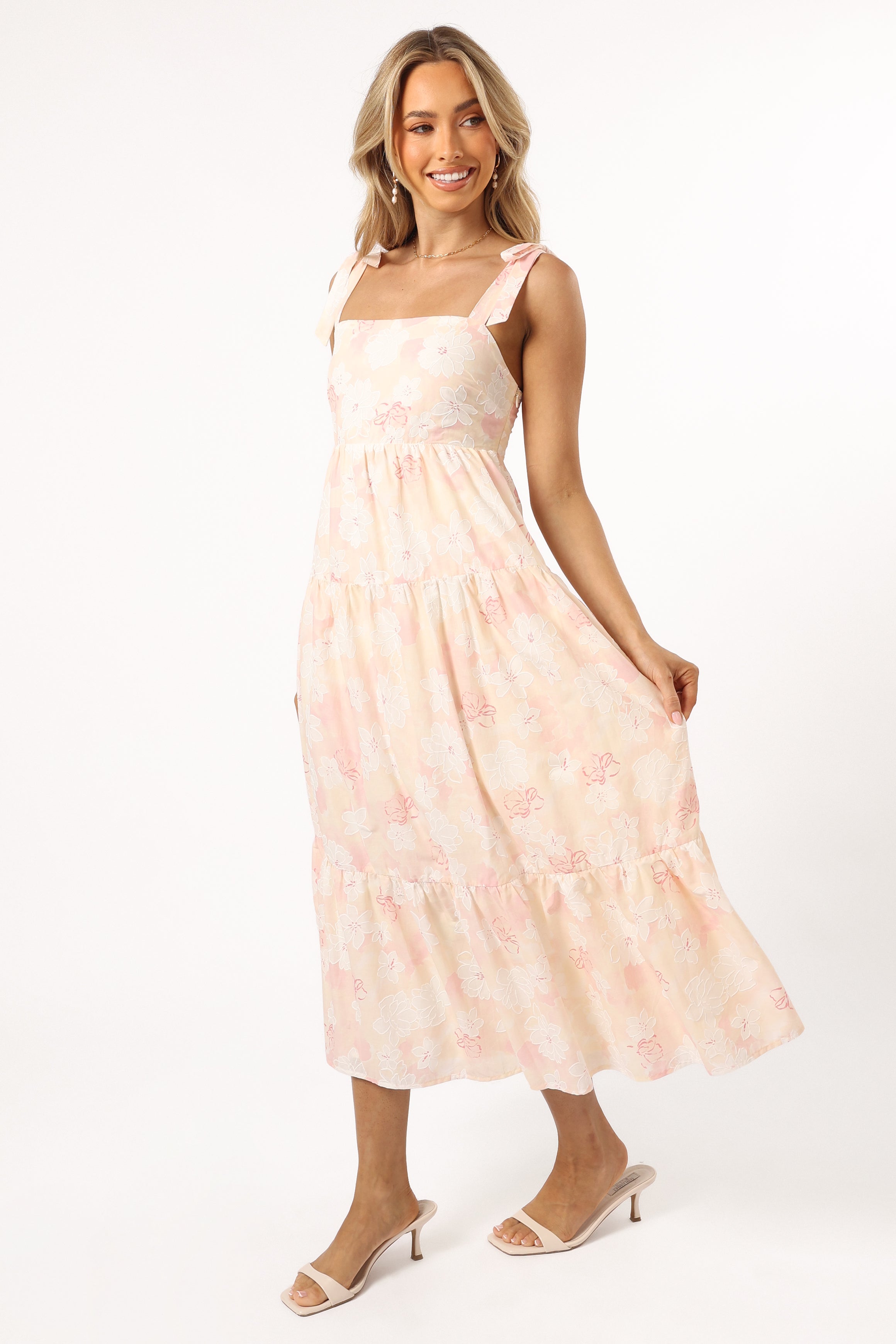 Andi Midi Dress - Pink White Floral-Aur Fashion