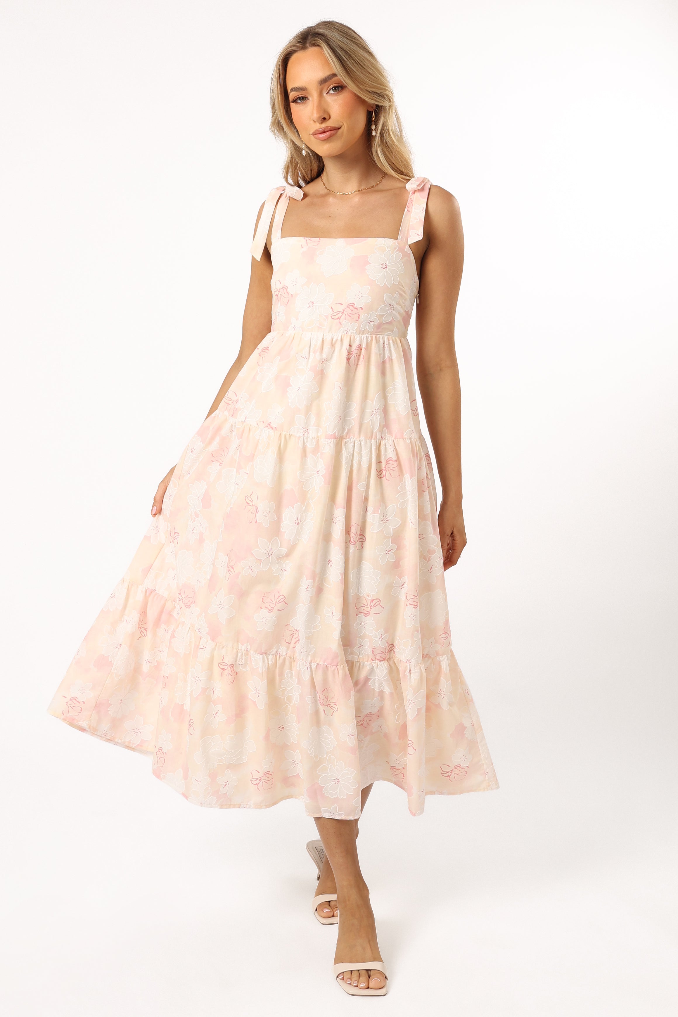 Andi Midi Dress - Pink White Floral-Aur Fashion