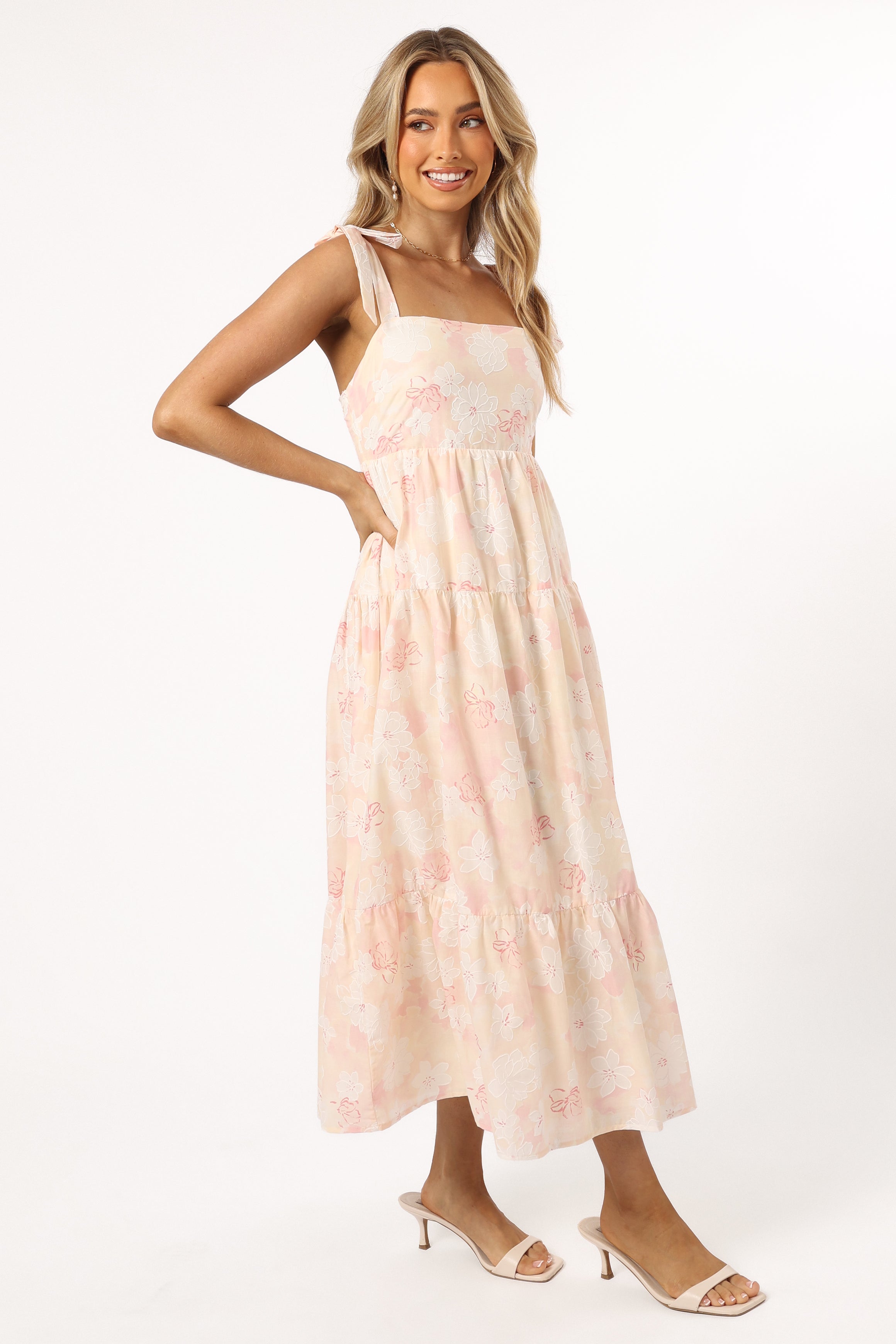 Andi Midi Dress - Pink White Floral-Aur Fashion