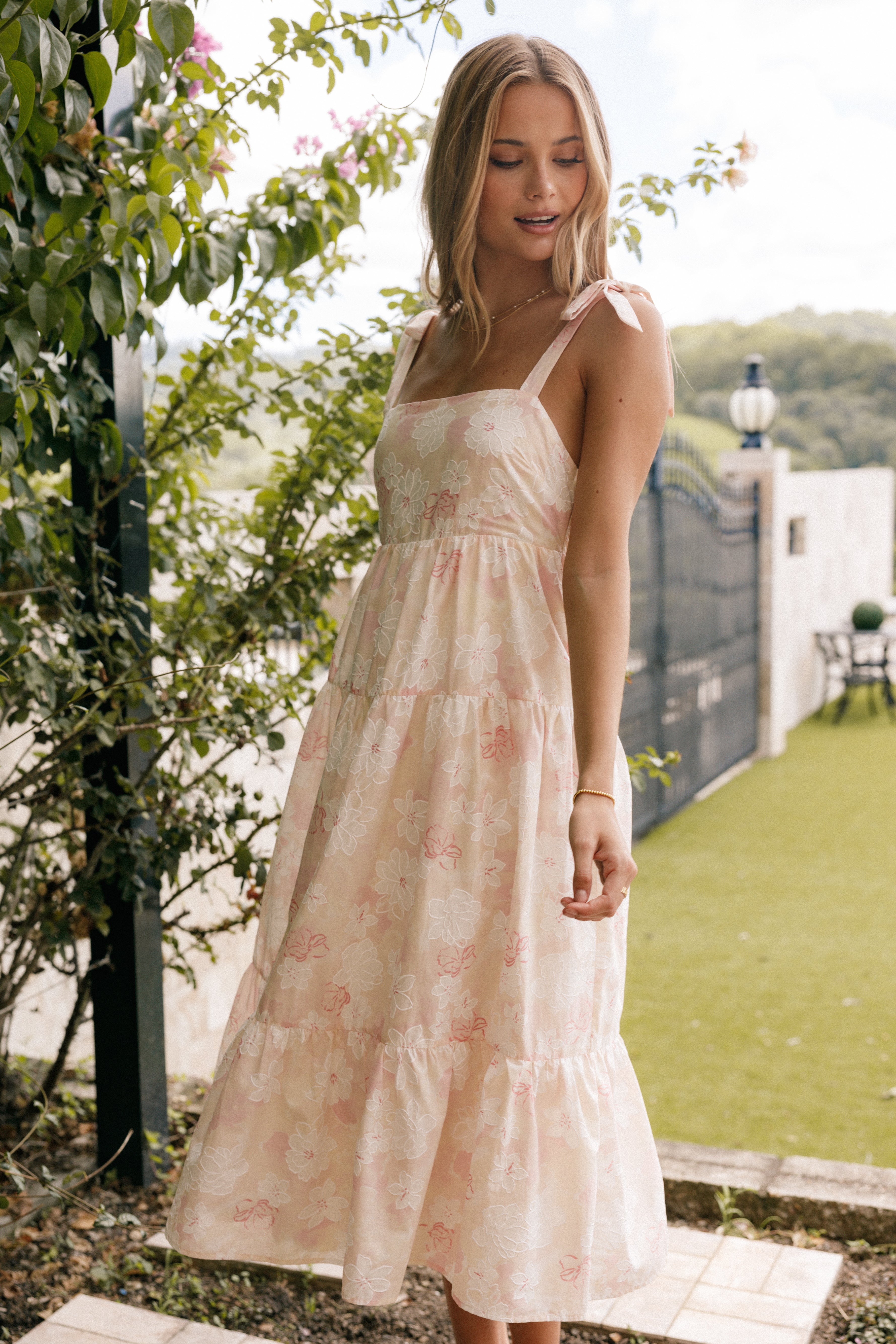 Andi Midi Dress - Pink White Floral-Aur Fashion