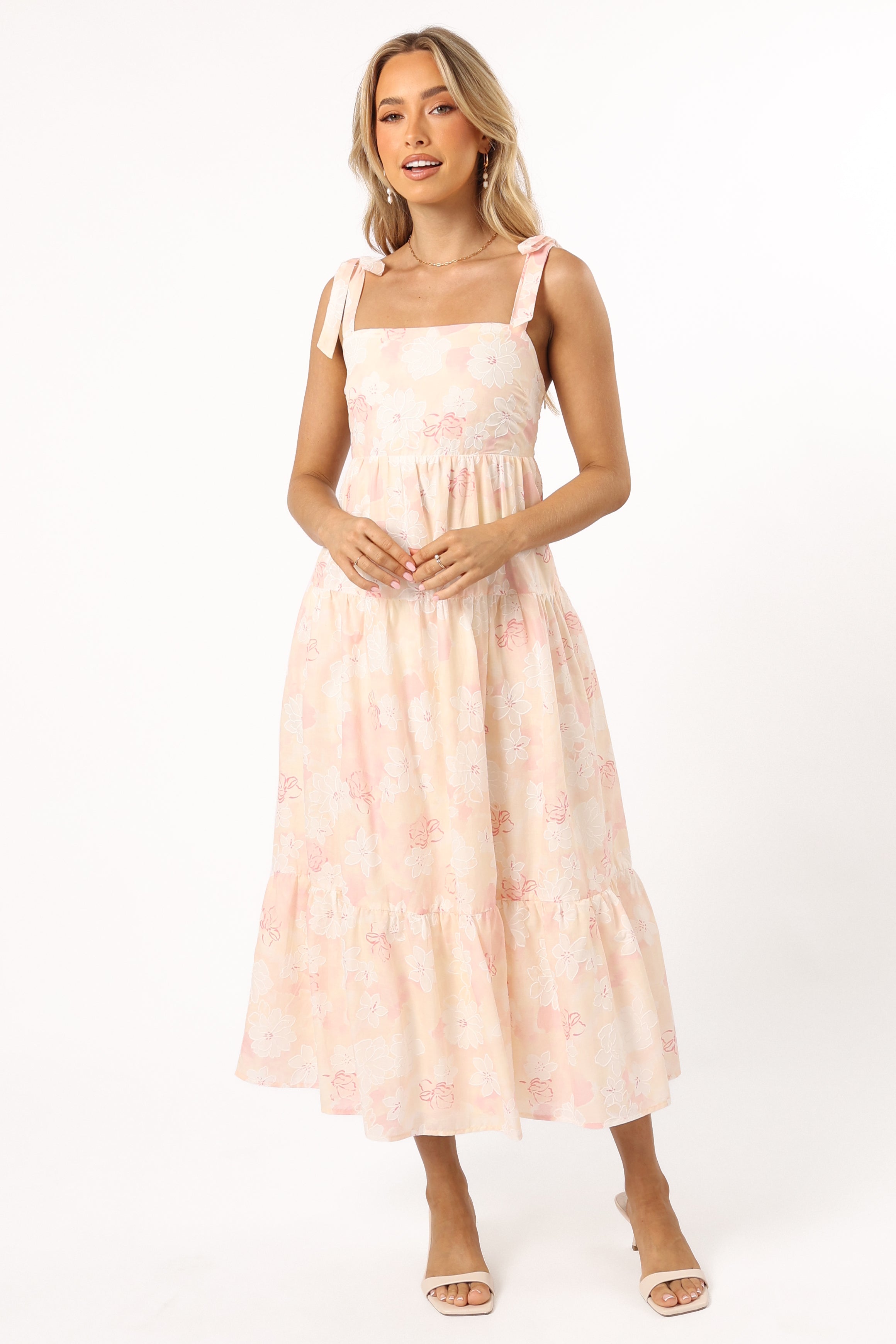 Andi Midi Dress - Pink White Floral-Aur Fashion