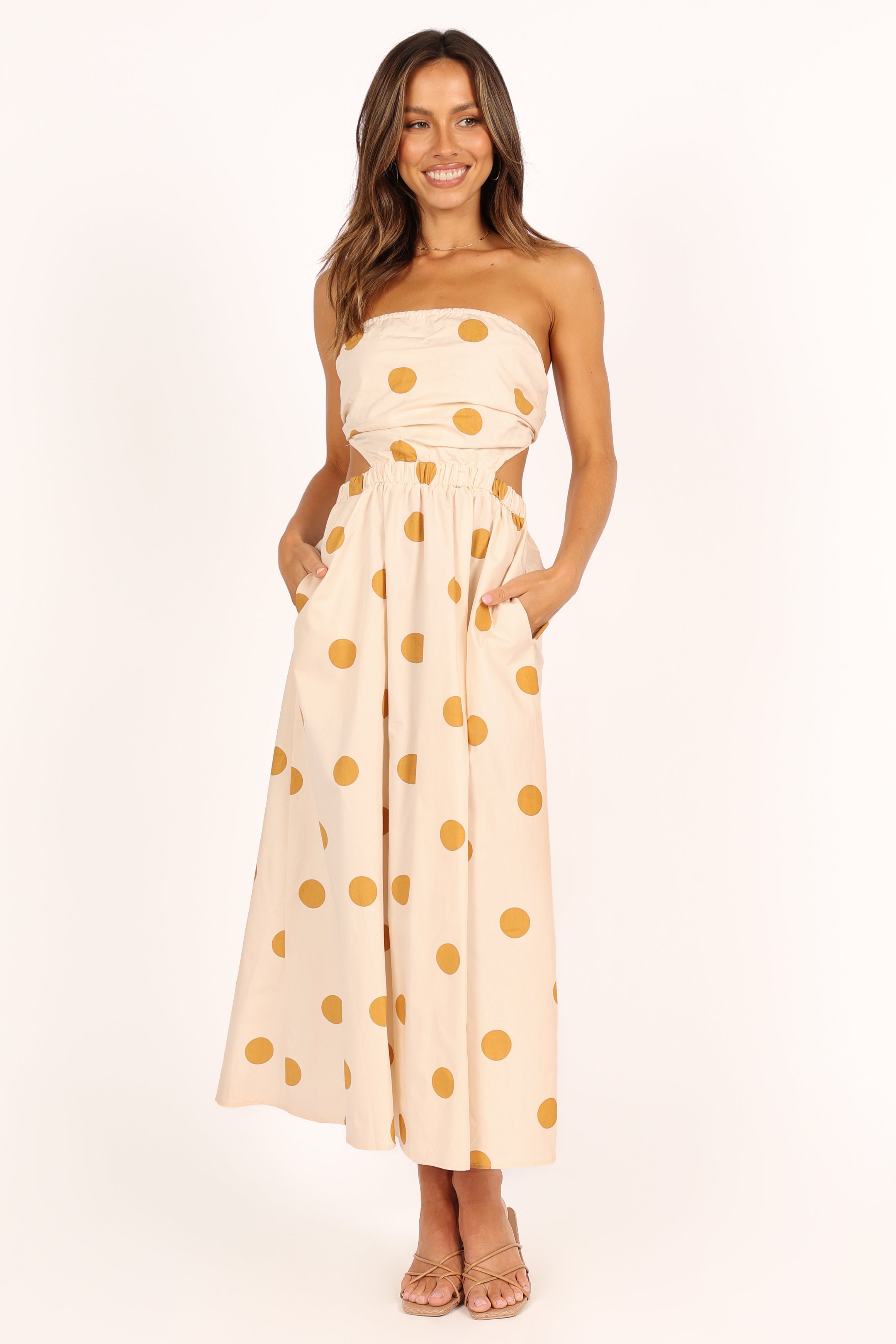 Angelique Dress - Beige Spot-Aur Fashion