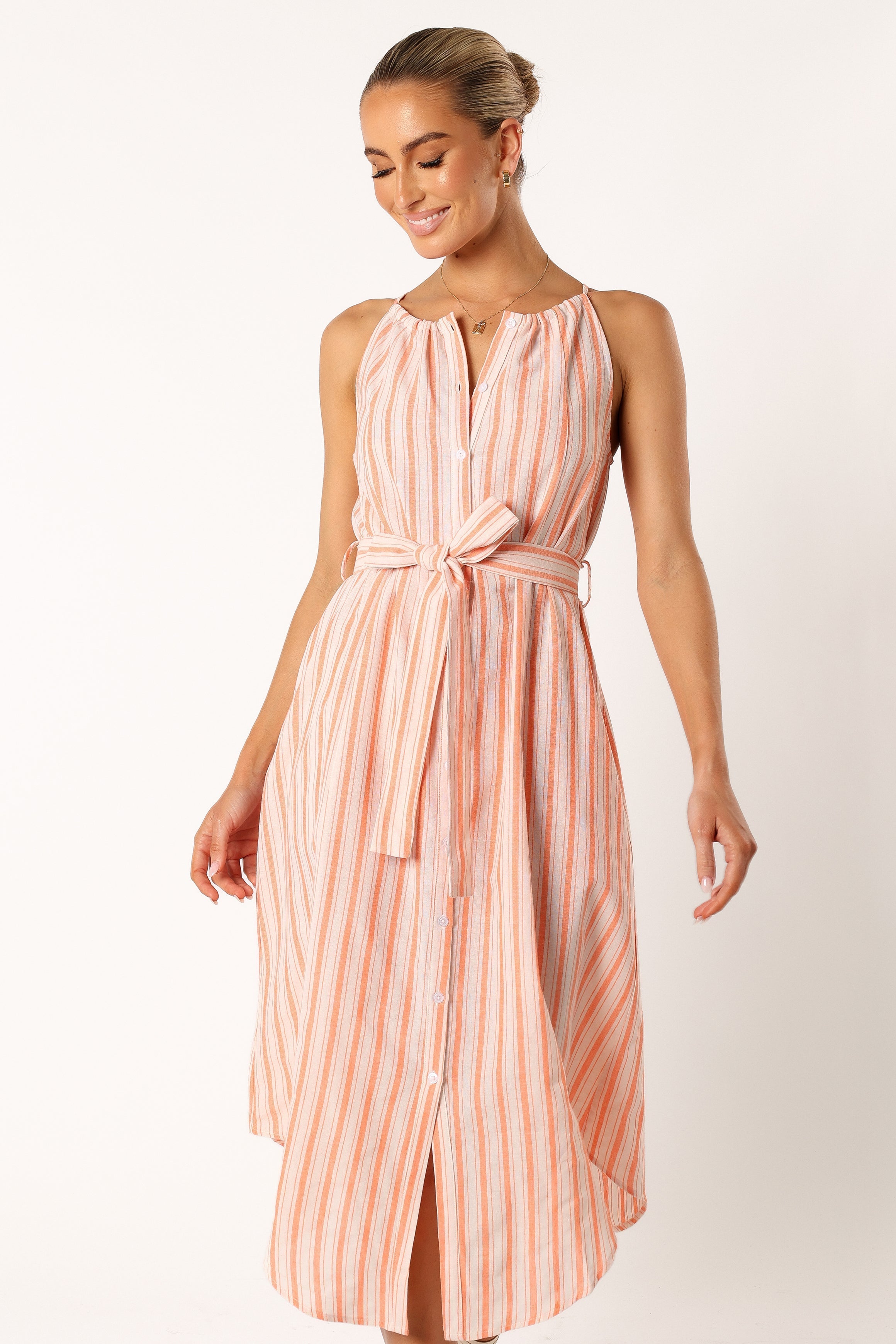 Arabella Midi Dress - Orange Stripe-Aur Fashion
