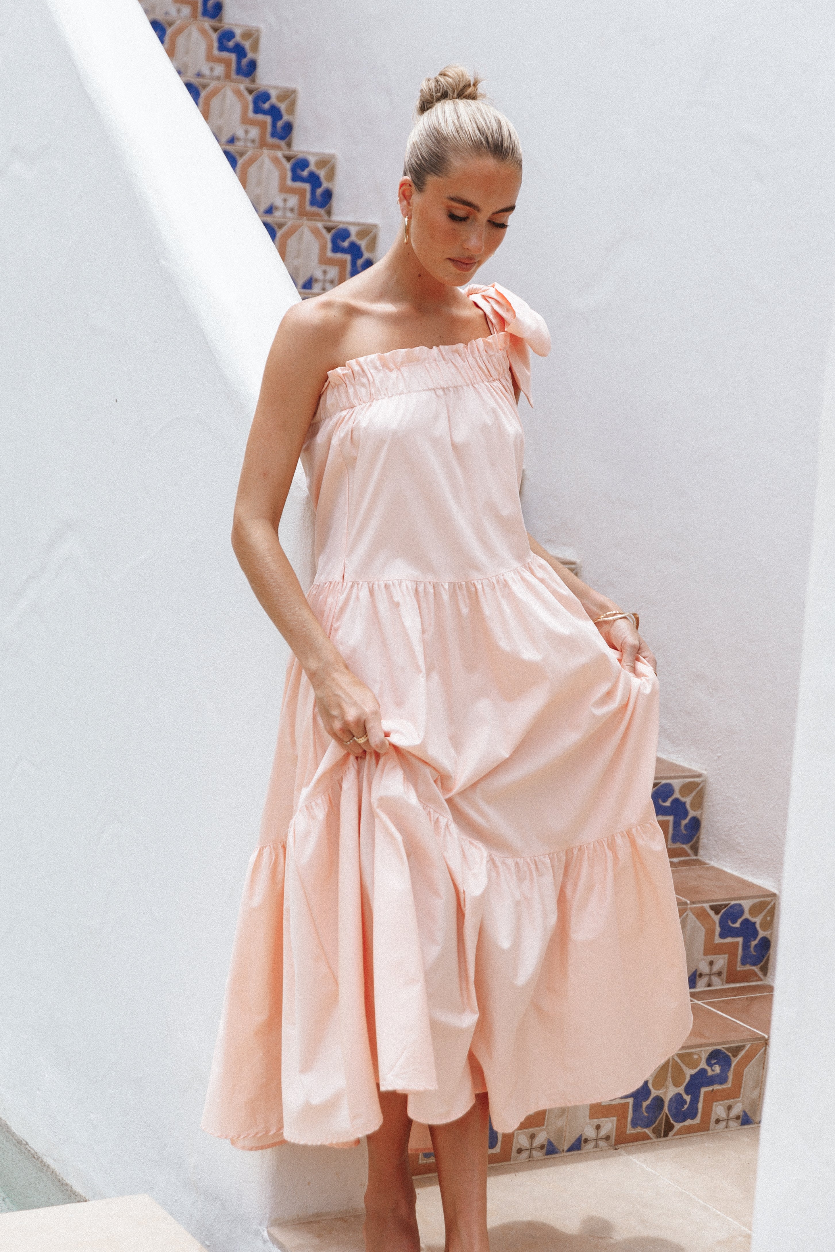 Ava One Shoulder Maxi Dress - Peach-Aur Fashion