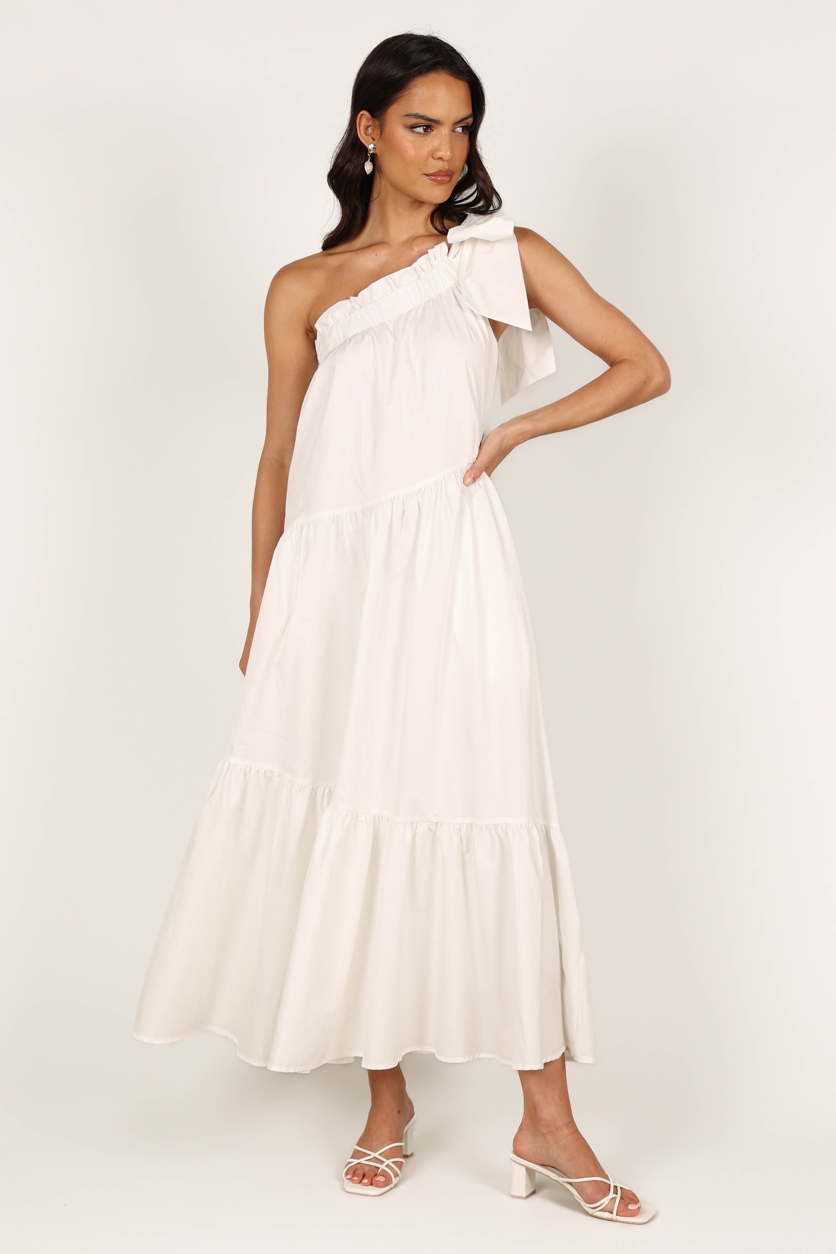 Ava One Shoulder Maxi Dress - White-Aur Fashion