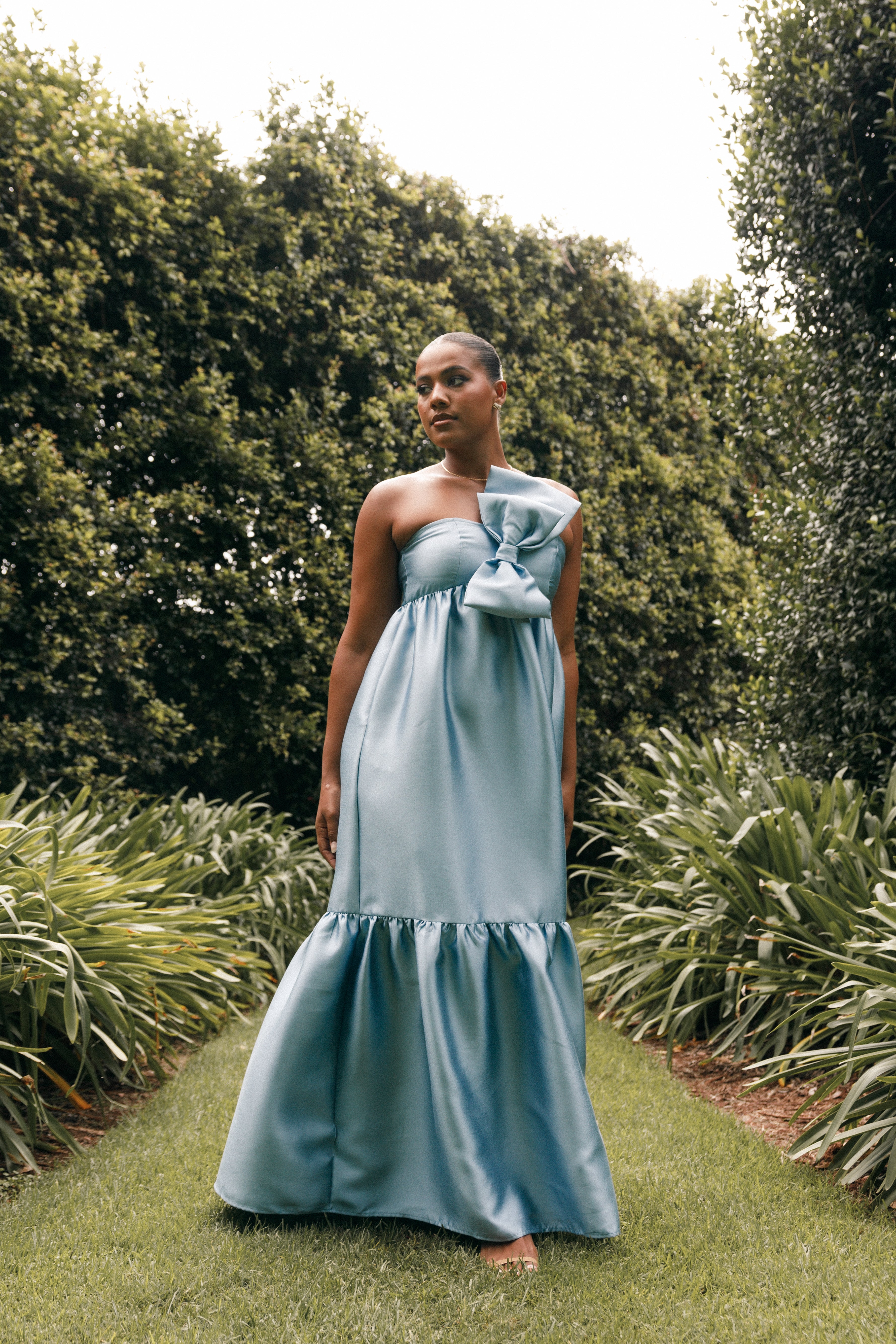 Betina Bow Front Maxi Dress - Blue-Aur Fashion