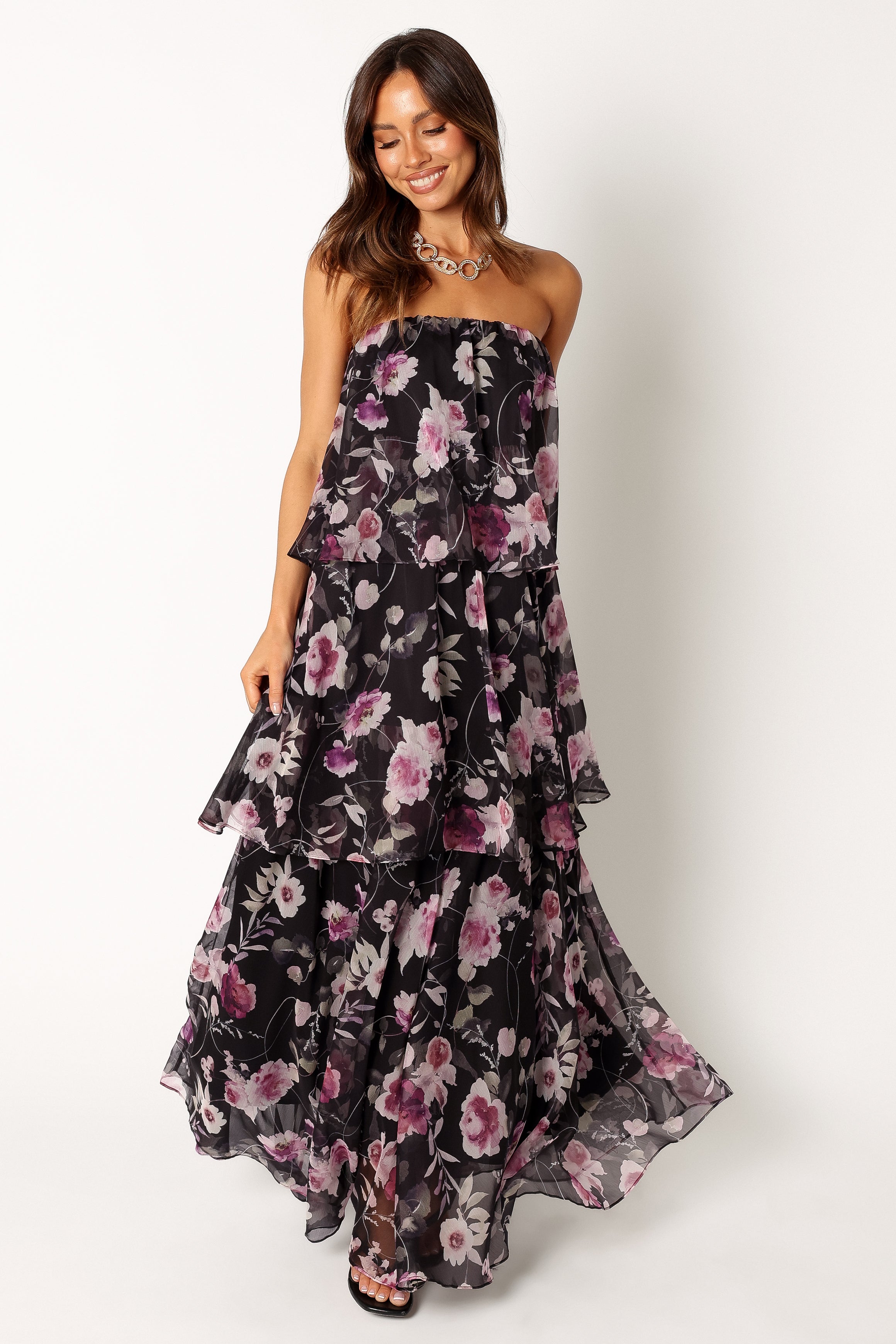 Bloom Strapless Maxi Dress - Black Floral-Aur Fashion