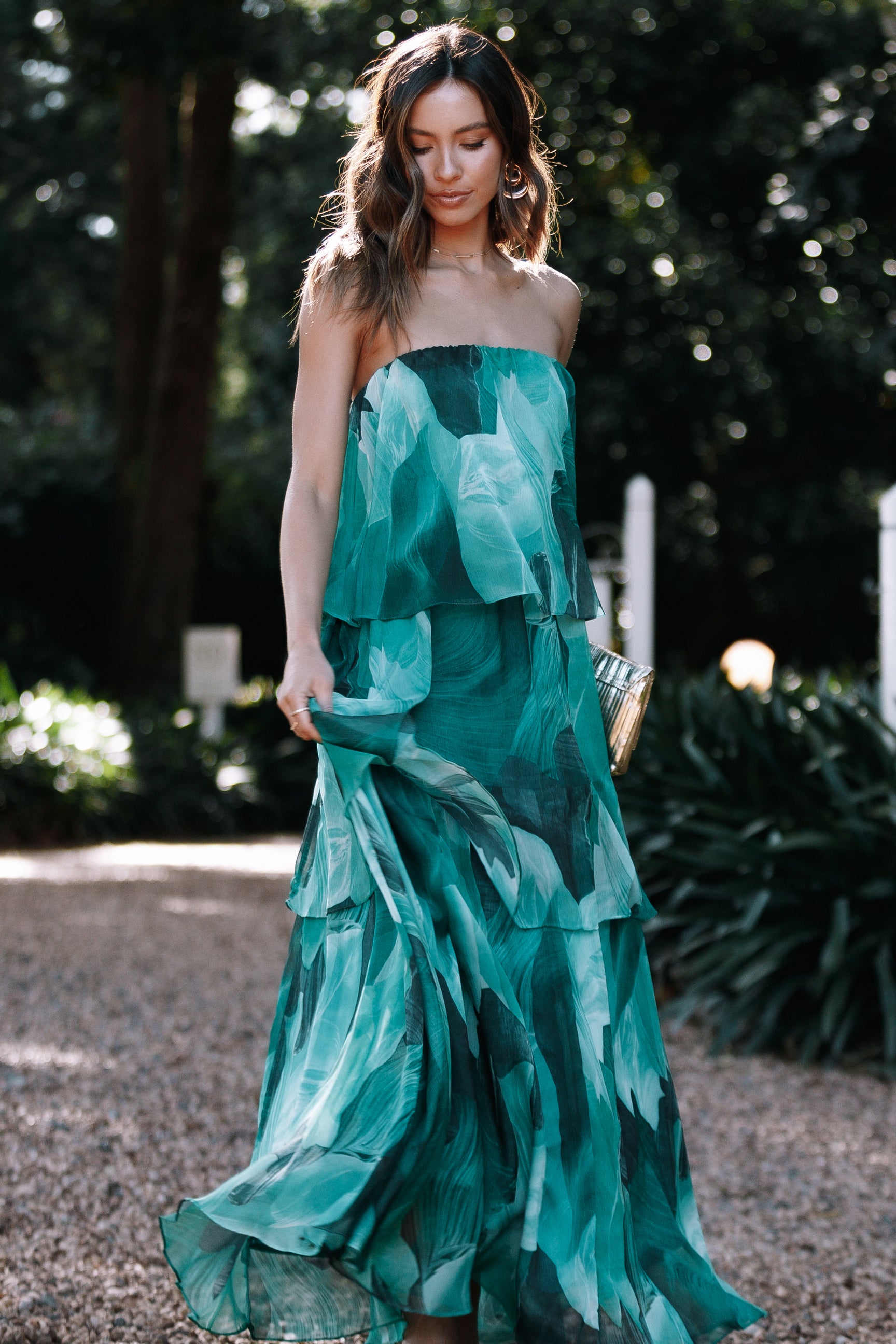 Bloom Strapless Maxi Dress - Green Floral-Aur Fashion