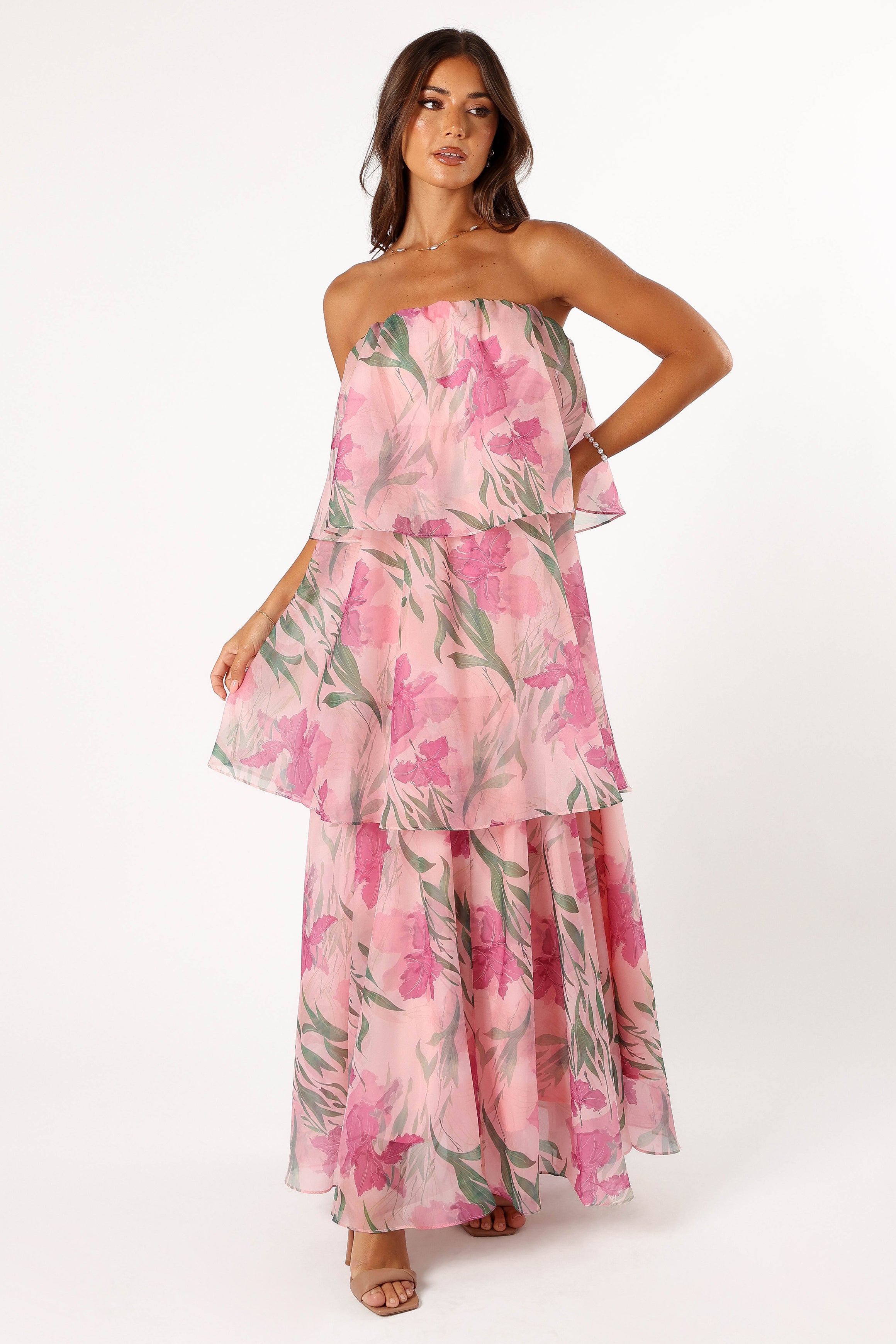 Bloom Strapless Maxi Dress - Pink Floral-Aur Fashion