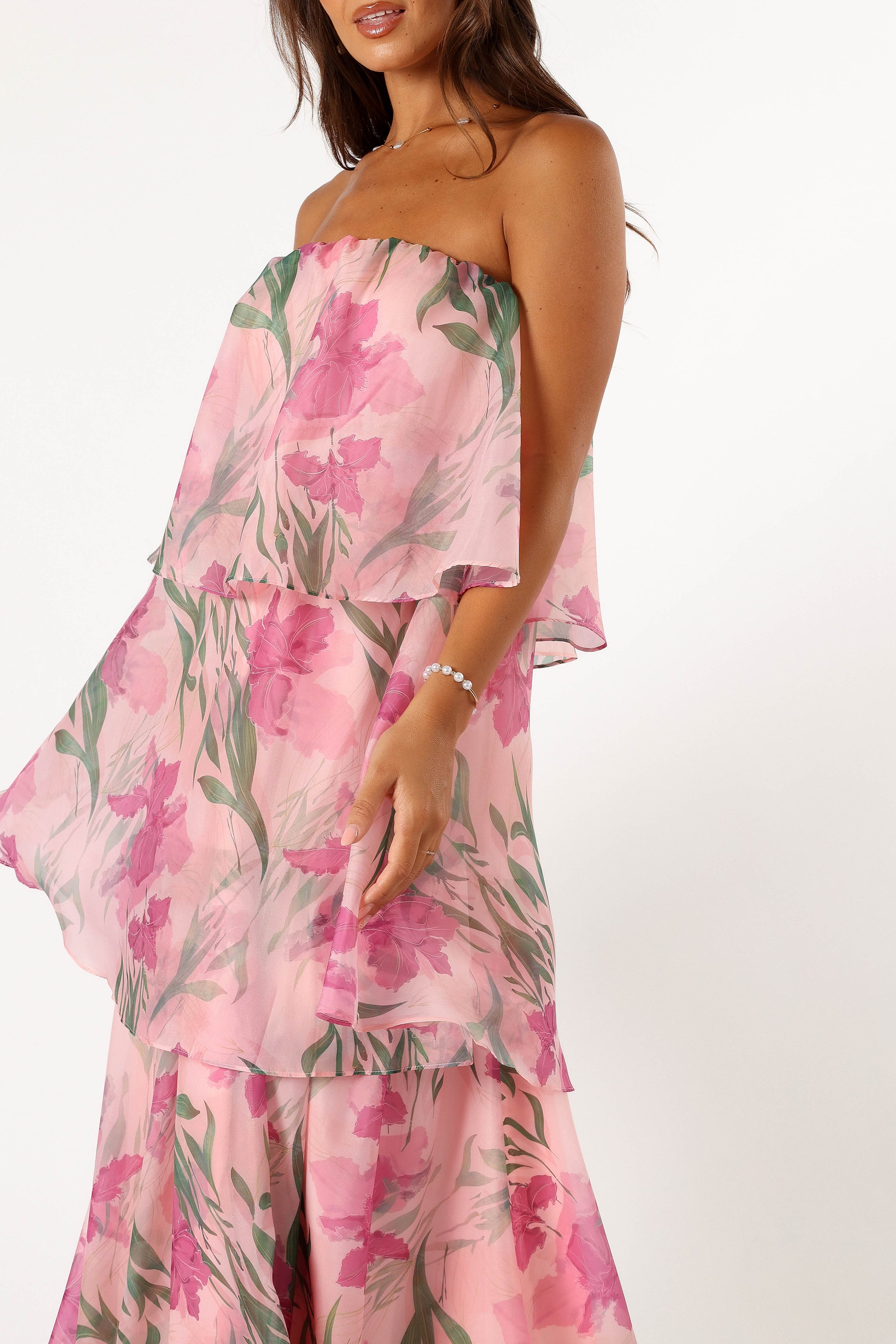 Bloom Strapless Maxi Dress - Pink Floral-Aur Fashion