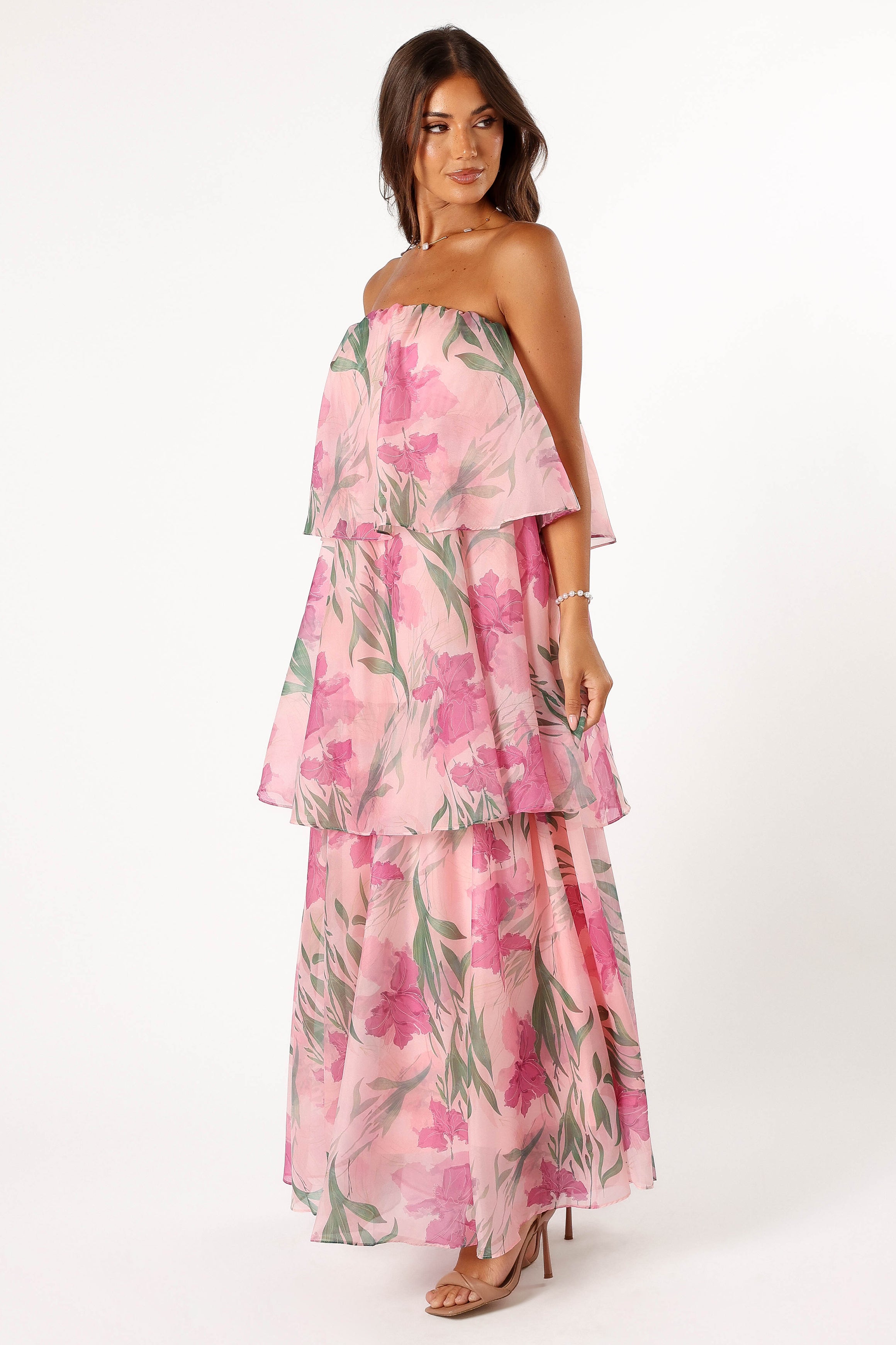 Bloom Strapless Maxi Dress - Pink Floral-Aur Fashion