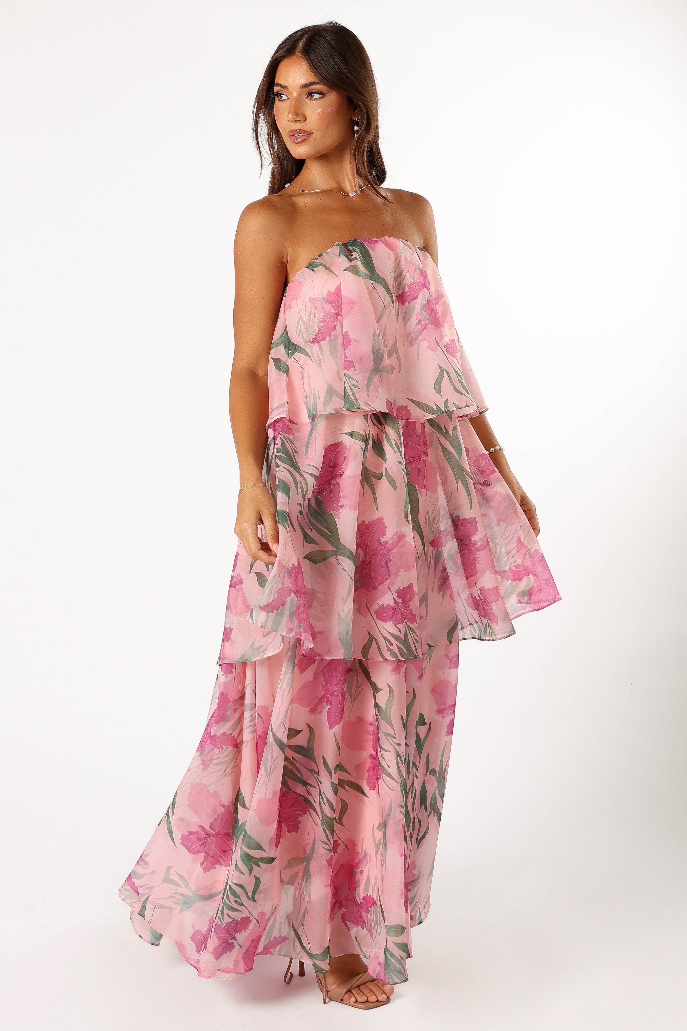 Bloom Strapless Maxi Dress - Pink Floral-Aur Fashion