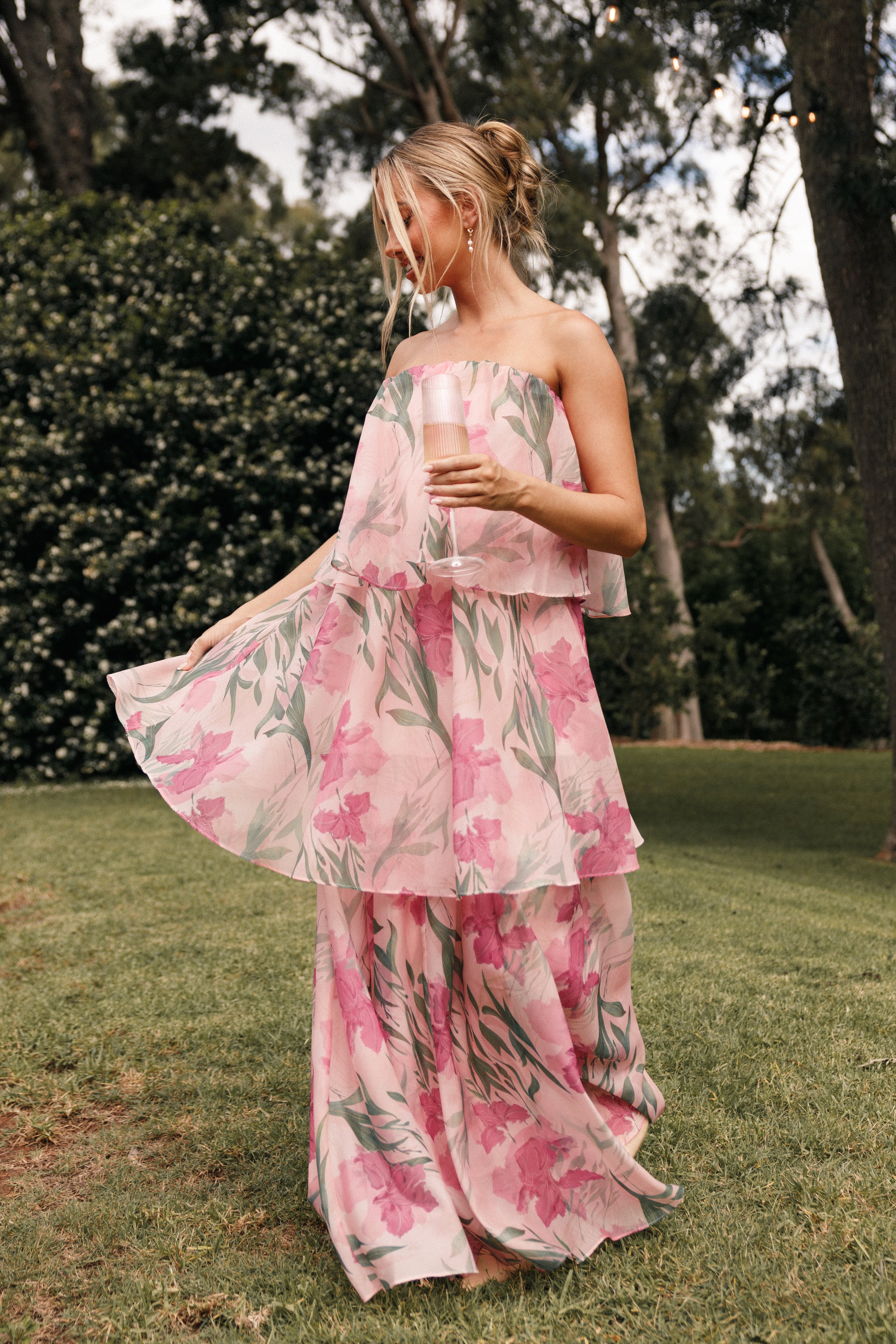 Bloom Strapless Maxi Dress - Pink Floral-Aur Fashion