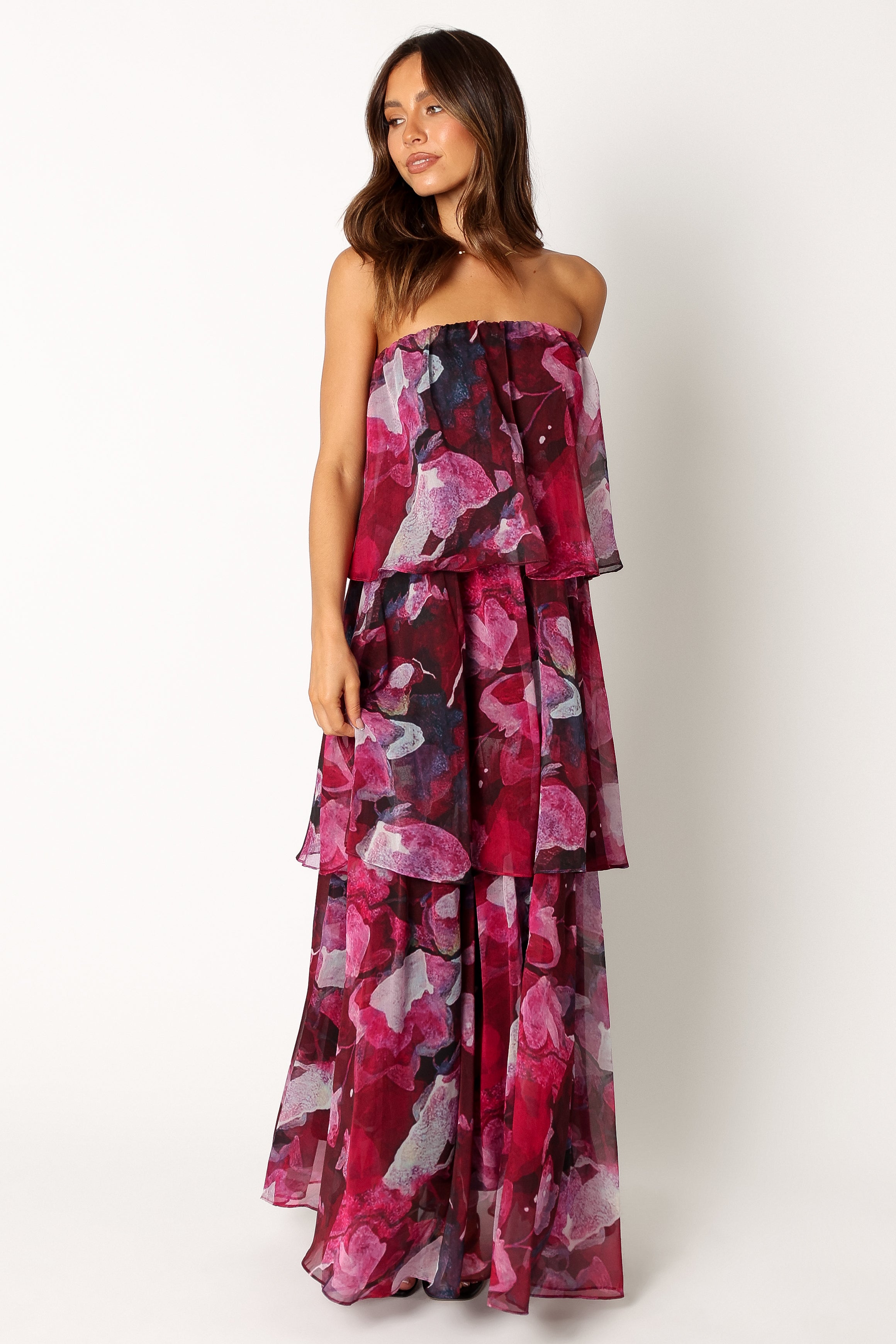Bloom Strapless Maxi Dress - Purple Floral-Aur Fashion
