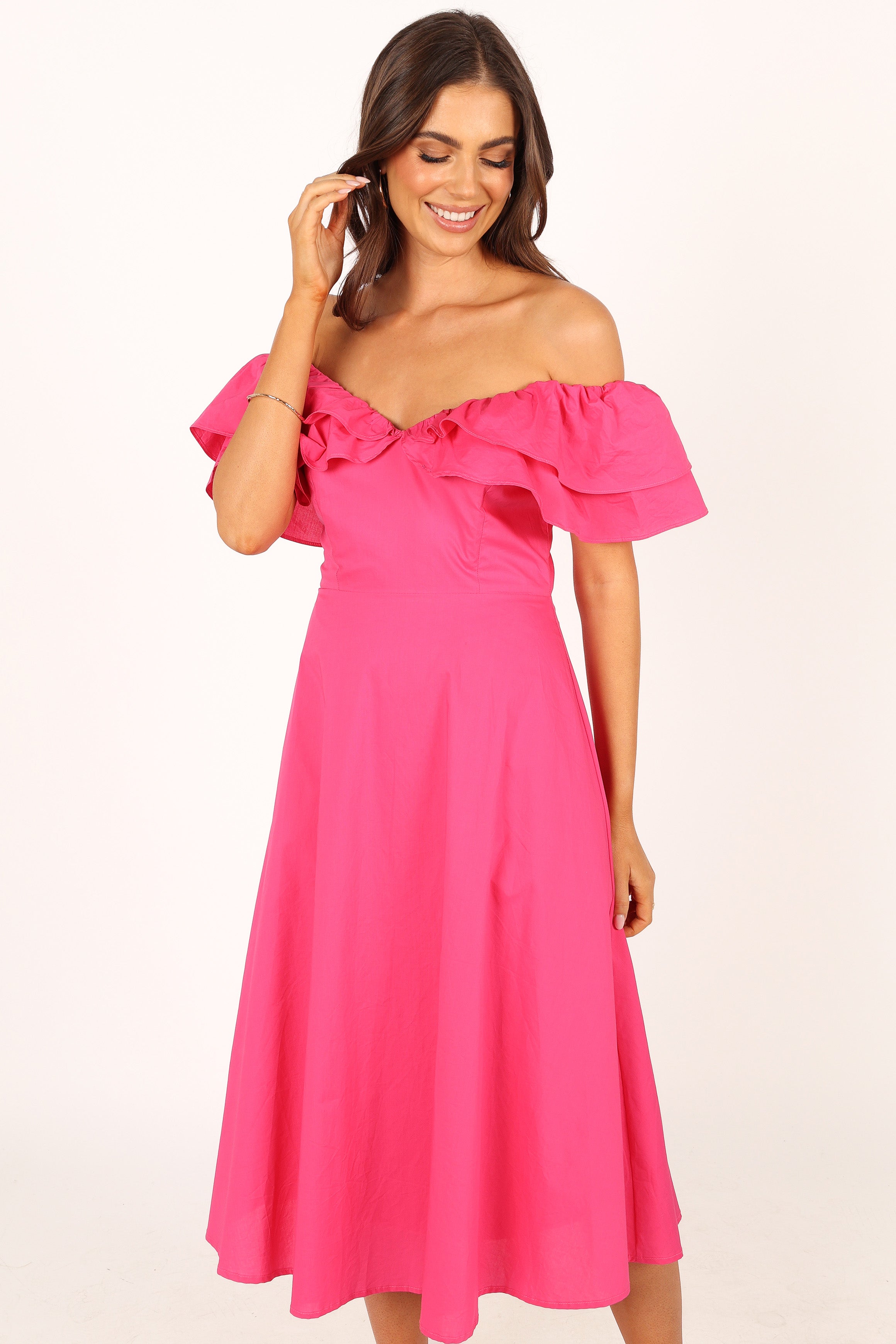 Cabo Frill Sleeve Midi Dress - Magenta-Aur Fashion