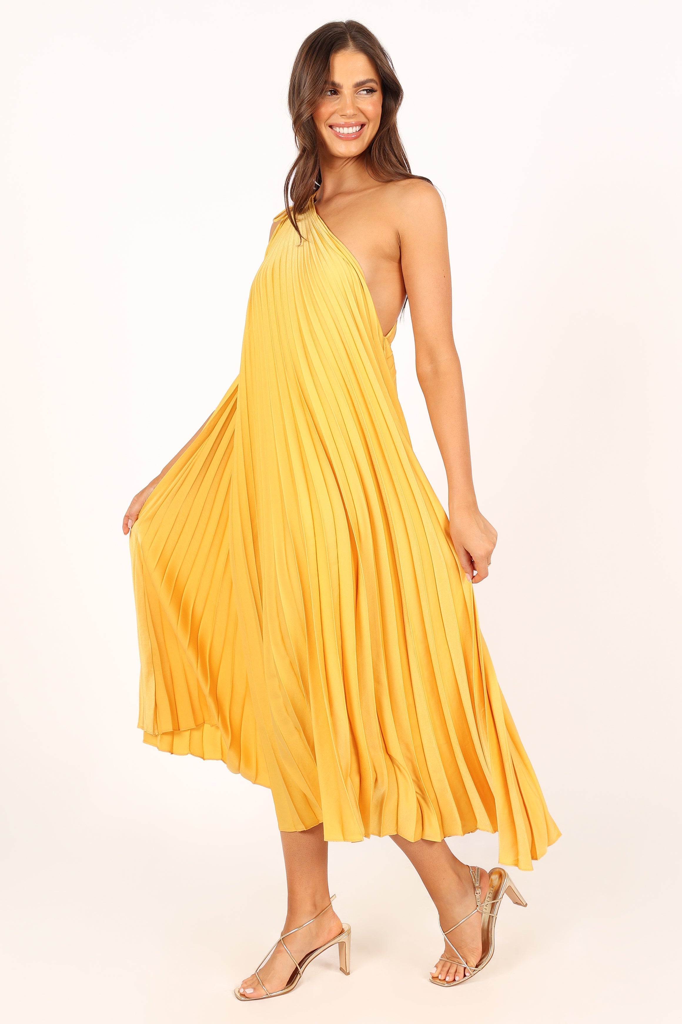 Cali One Shoulder Midi Dress - Saffron-Aur Fashion