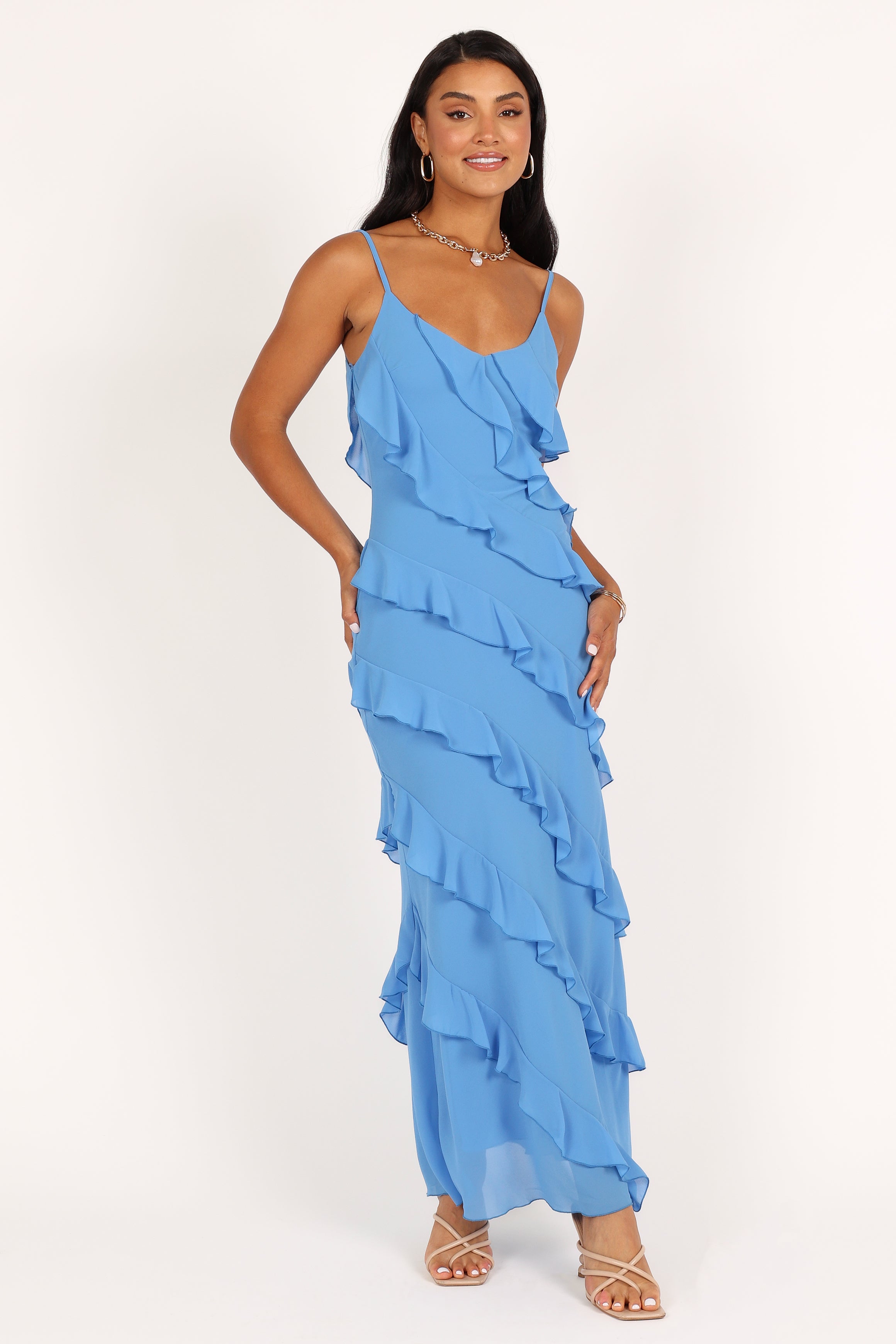 Ciao Ruffles Maxi Dress - Blue-Aur Fashion