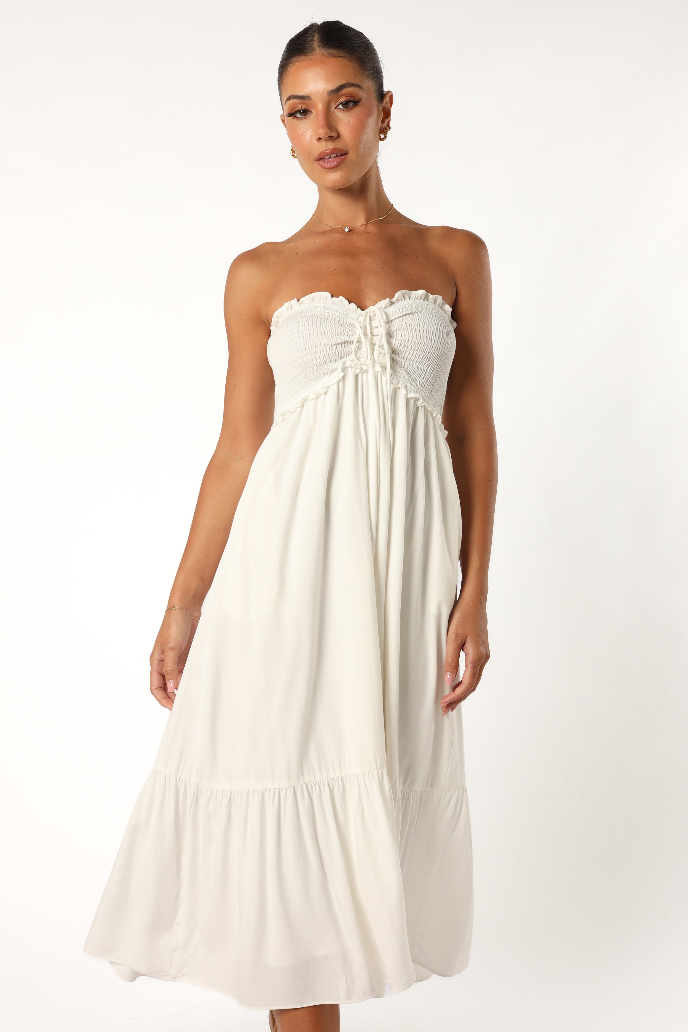 Dayton Strapless Midi Dress - White-Aur Fashion
