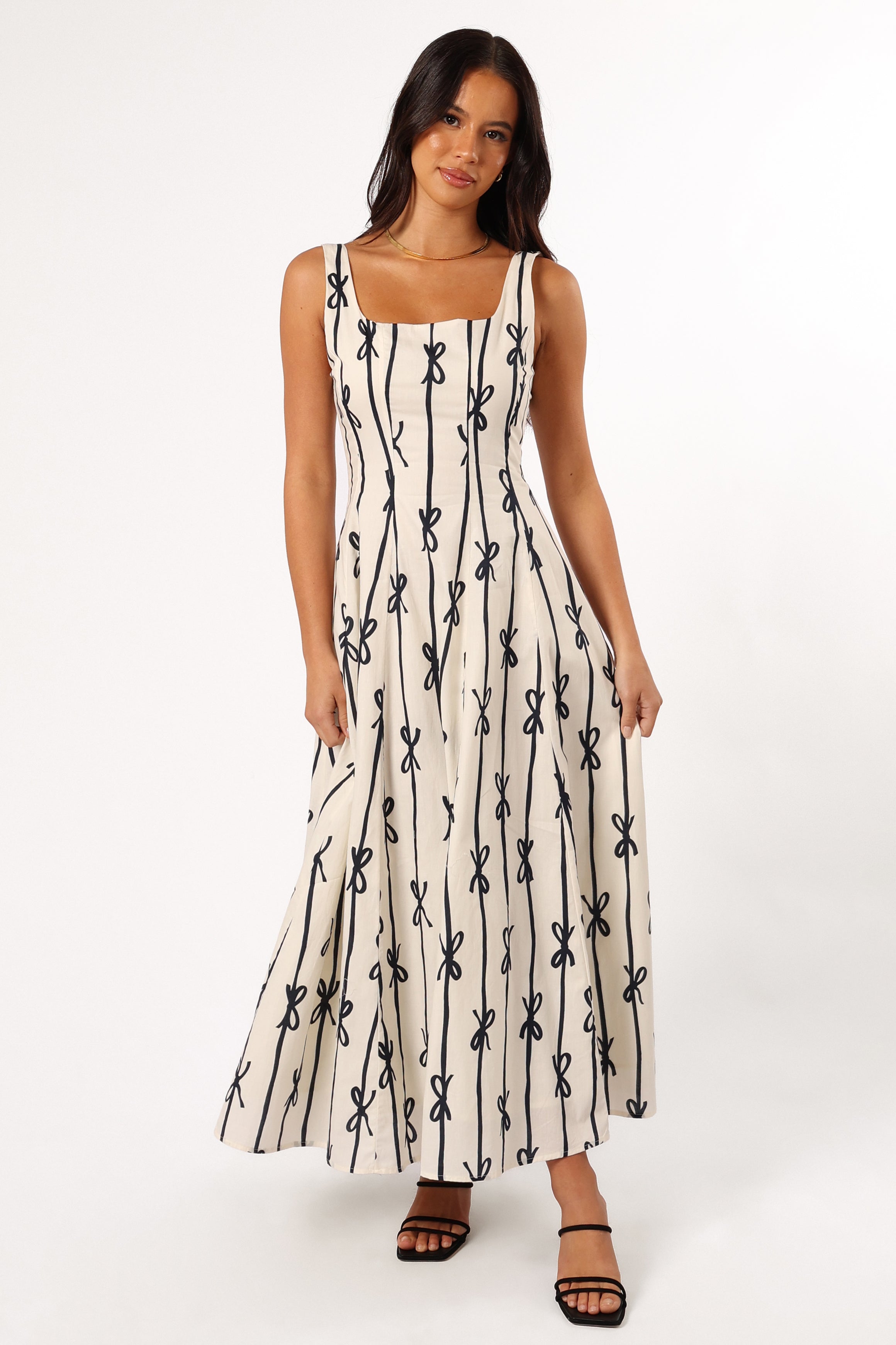 Elise Midi Bow Dress - Cream-Aur Fashion