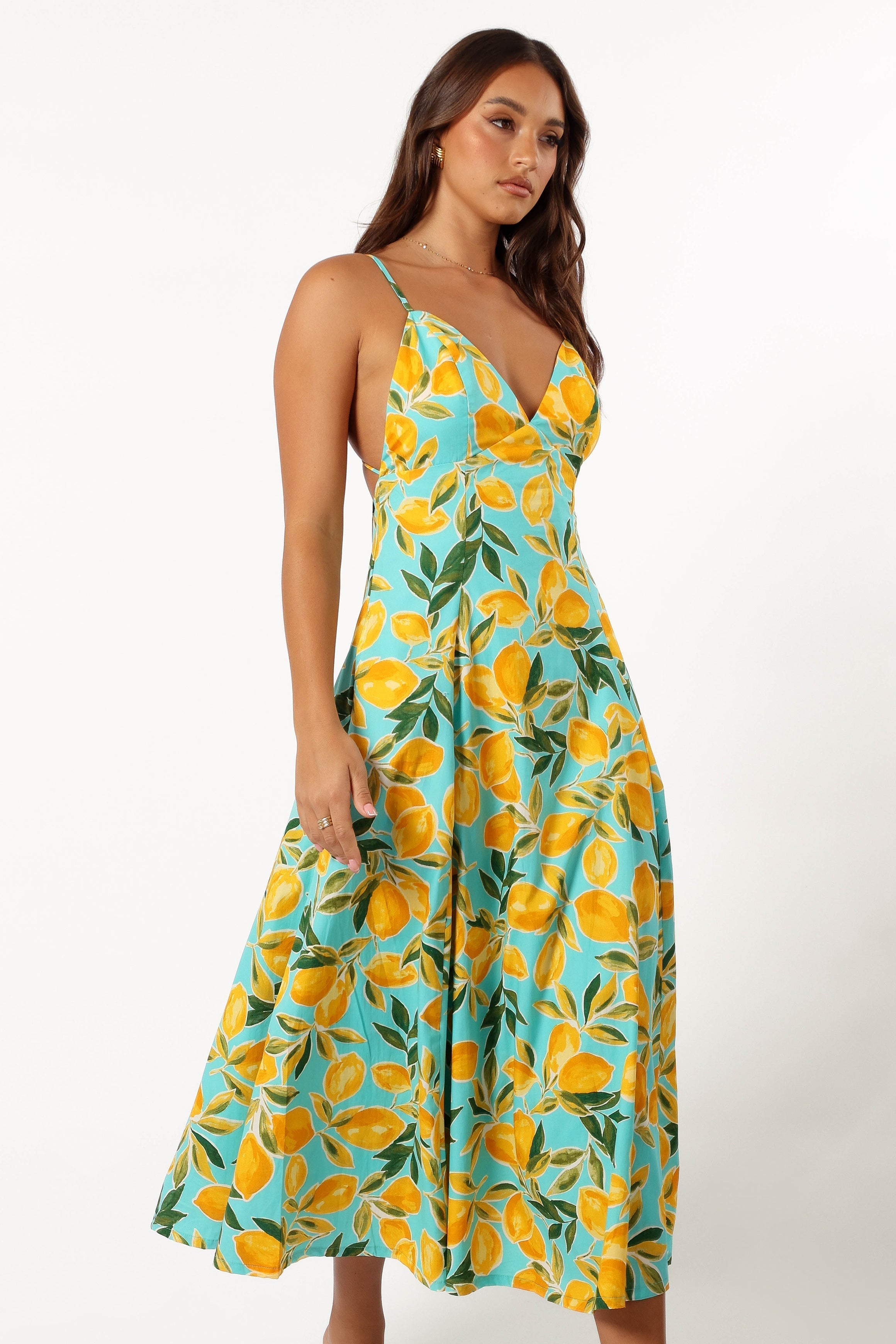 Emery Lemon Print Midi Dress - Sky Lemon-Aur Fashion