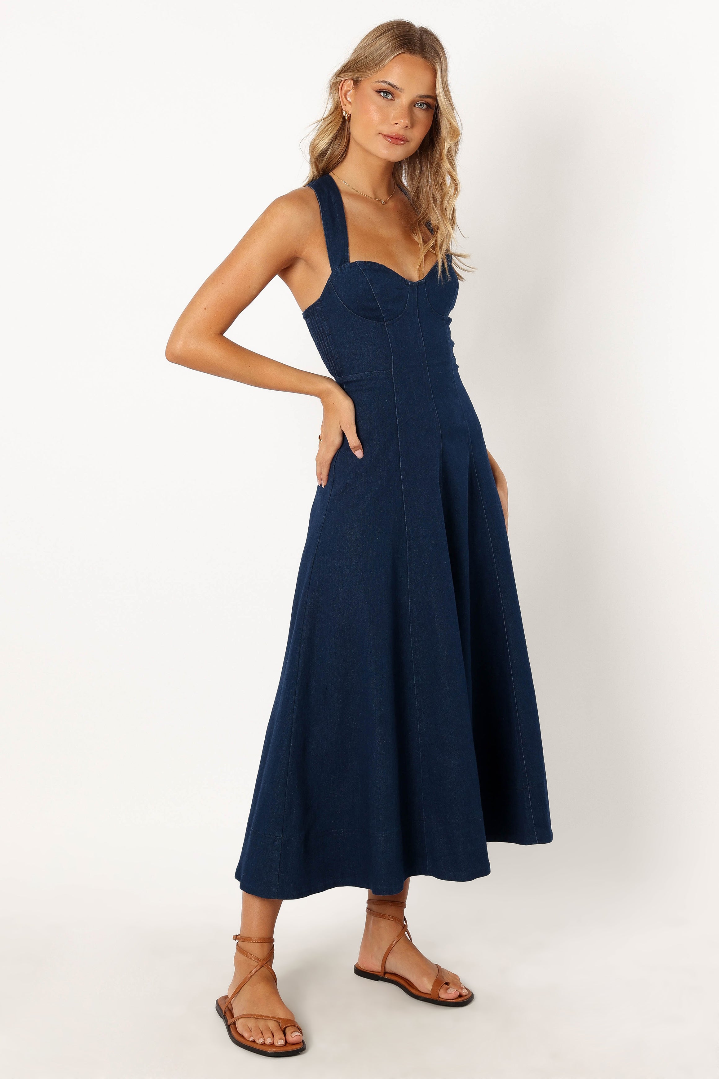 Everly Crossback Midi Dress - Denim-Aur Fashion