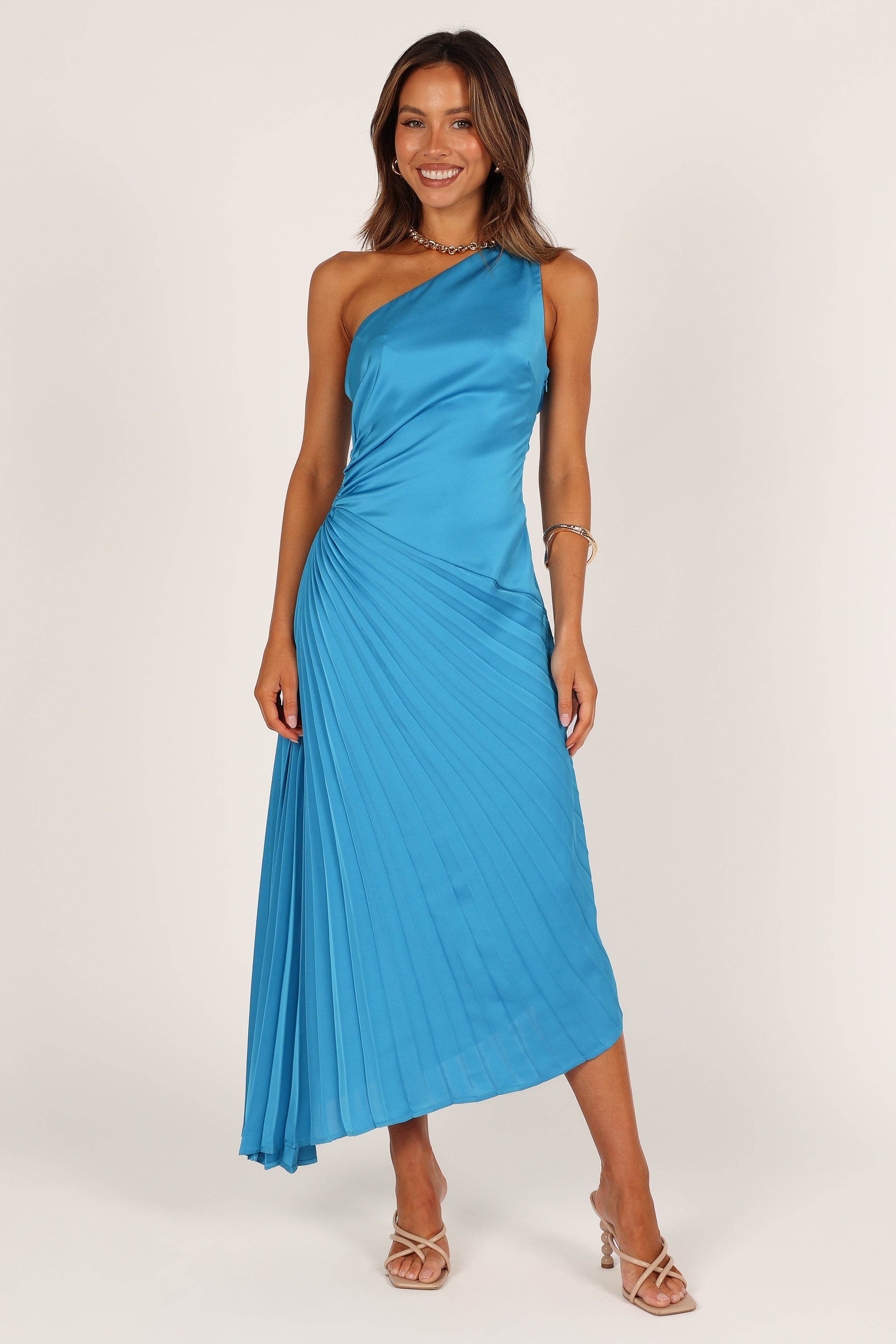 Flin Pleated One Shoulder Midi Dress - Blue-Aur Fashion
