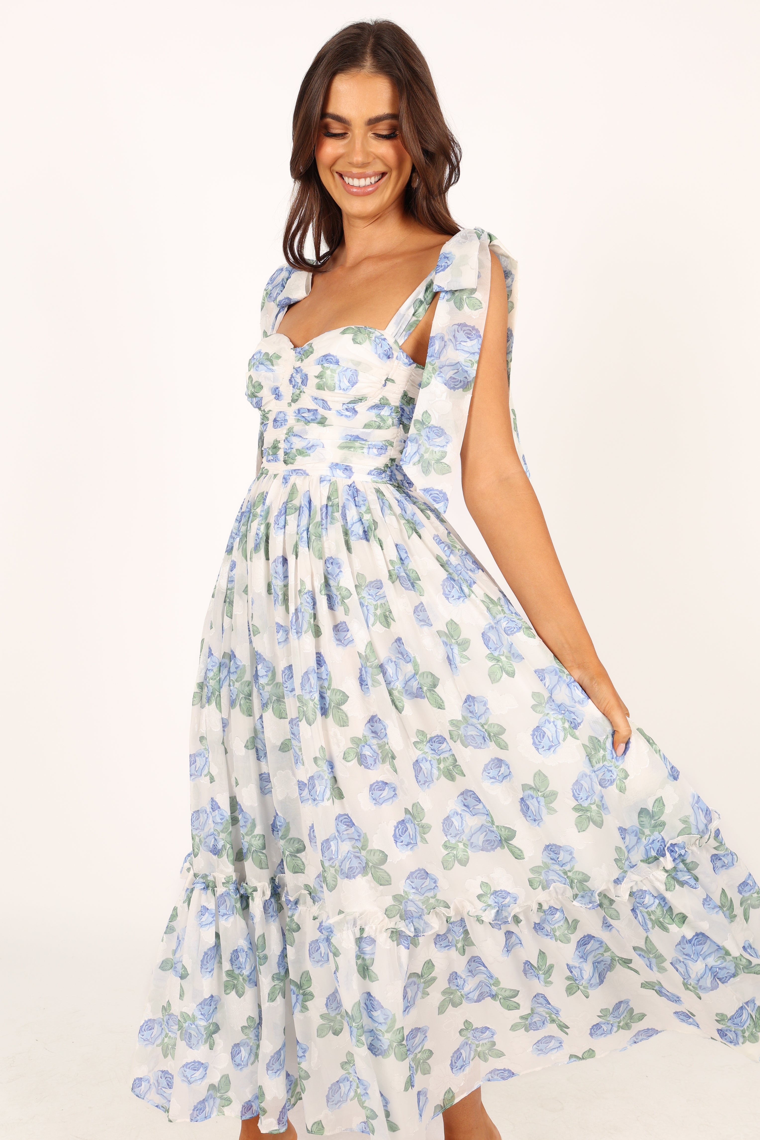 Floret Midi Dress - Blue-Aur Fashion