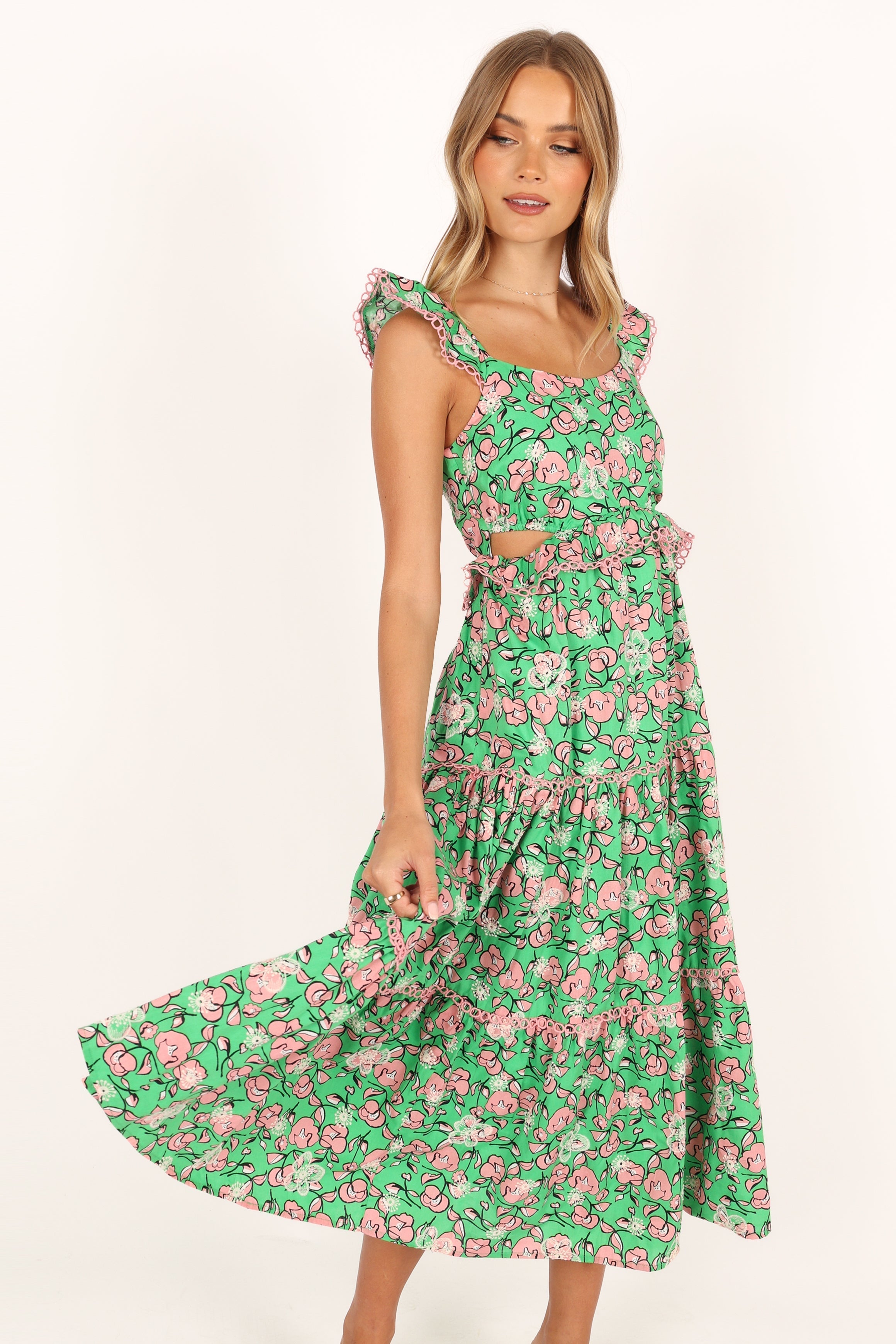 Gia Midi Dress - Green Pink-Aur Fashion